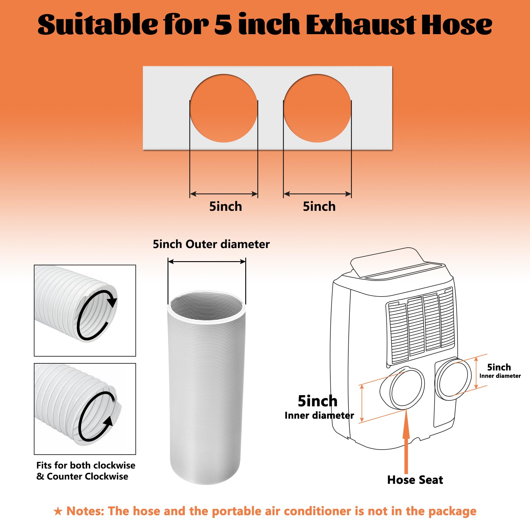 GCGOODS Portable AC Window Kit - Universal Dual Hose Air Conditioner Seal Plate for 5