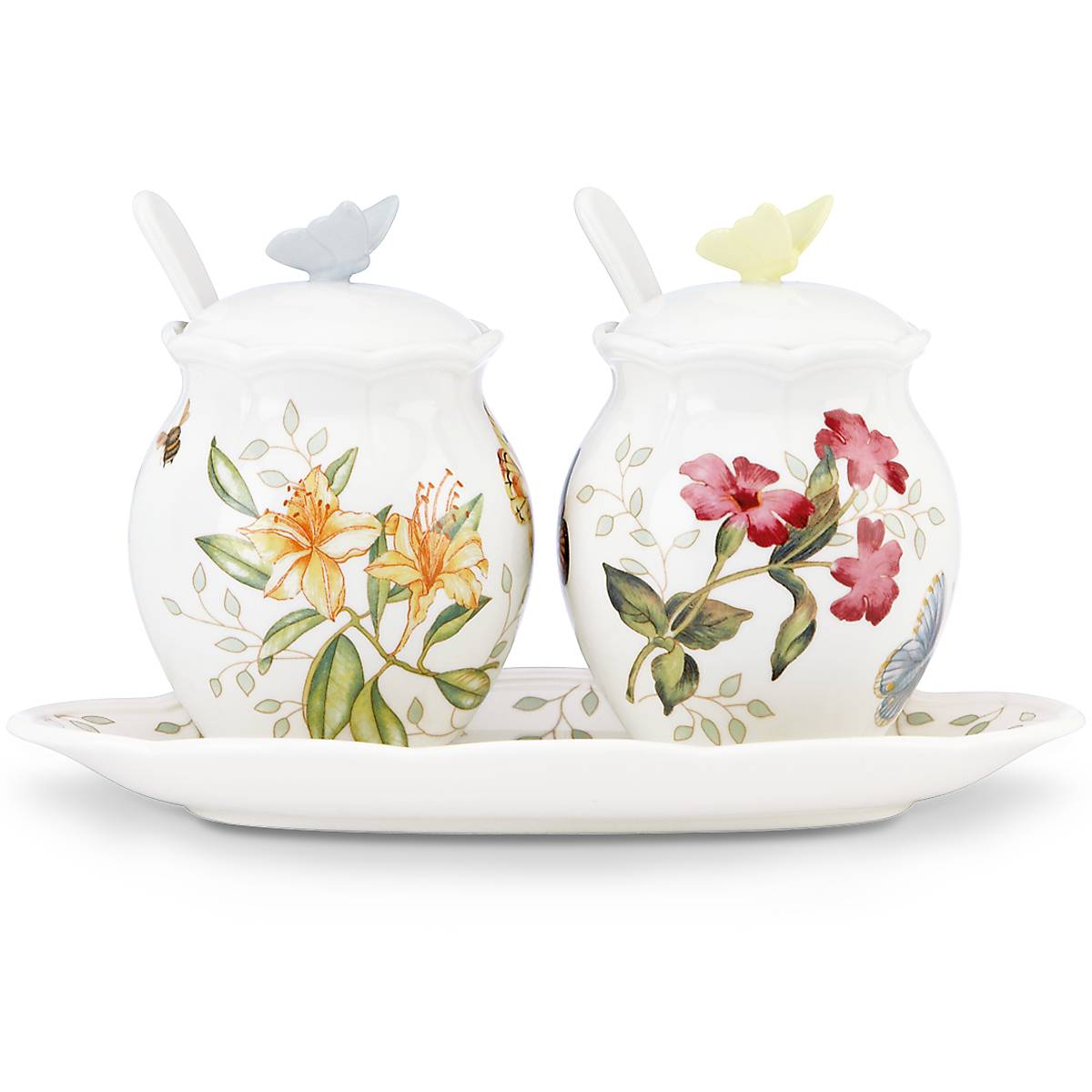 Butterfly Meadow 5-Piece Condiment Set - Stainless Steel Spice Jars with Wooden Stand for Kitchen, Dining Table & BBQ - Perfect for Salt, Pepper, Sugar & Spice Storage