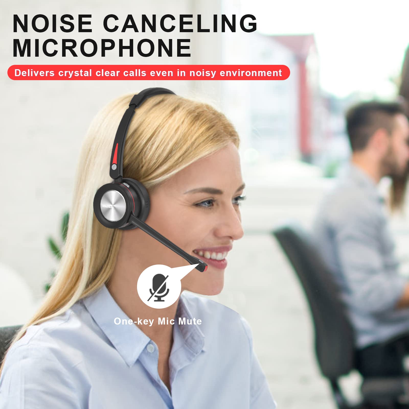 MAIRDI Wireless Bluetooth Headset with Microphone - 5.2 Noise Canceling Headphones for PC, Truck Drivers, Office & Call Centers - 40H Playtime - Compatible with Teams, Skype, Zoom, Jabber - Perfect for Remote Work, Online Meetings & Hands-Free Calling