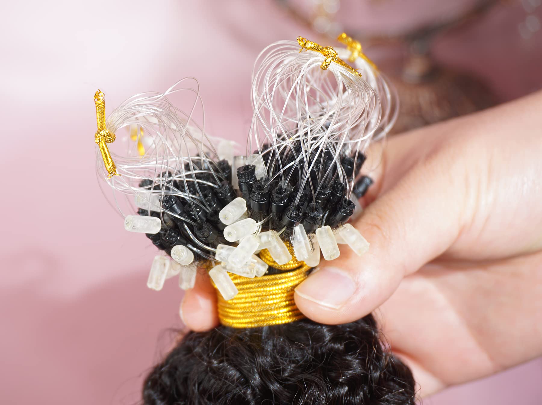 Kinky Curly Micro Link Hair Extensions - 50 Strands 100% Remy Human Hair for Black Women | Natural Color Curly Micro Loop Ring Extensions for Everyday & Special Occasions