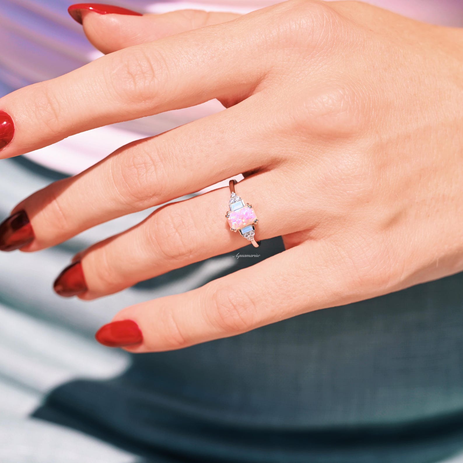 Pink Fire Opal & Opalescent Sapphire Sterling Silver Ring for Women - Elegant Jewelry Gift for Birthday, Anniversary & Special Occasions