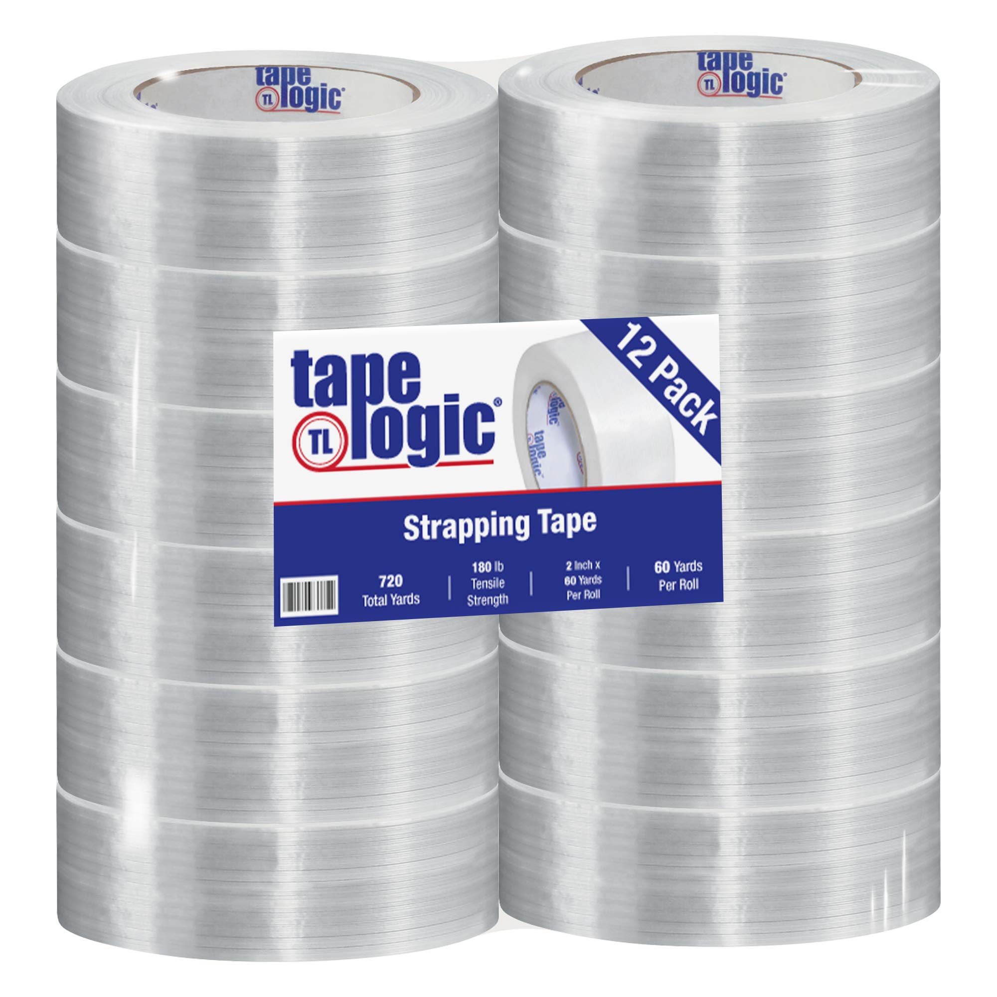 Tape Logic TLT917140012PK Clear 1400 Strapping Tape, 2 Inch x 60 Yards (12 Pack) - Heavy Duty Packaging, Shipping, Securing Boxes & Bundles