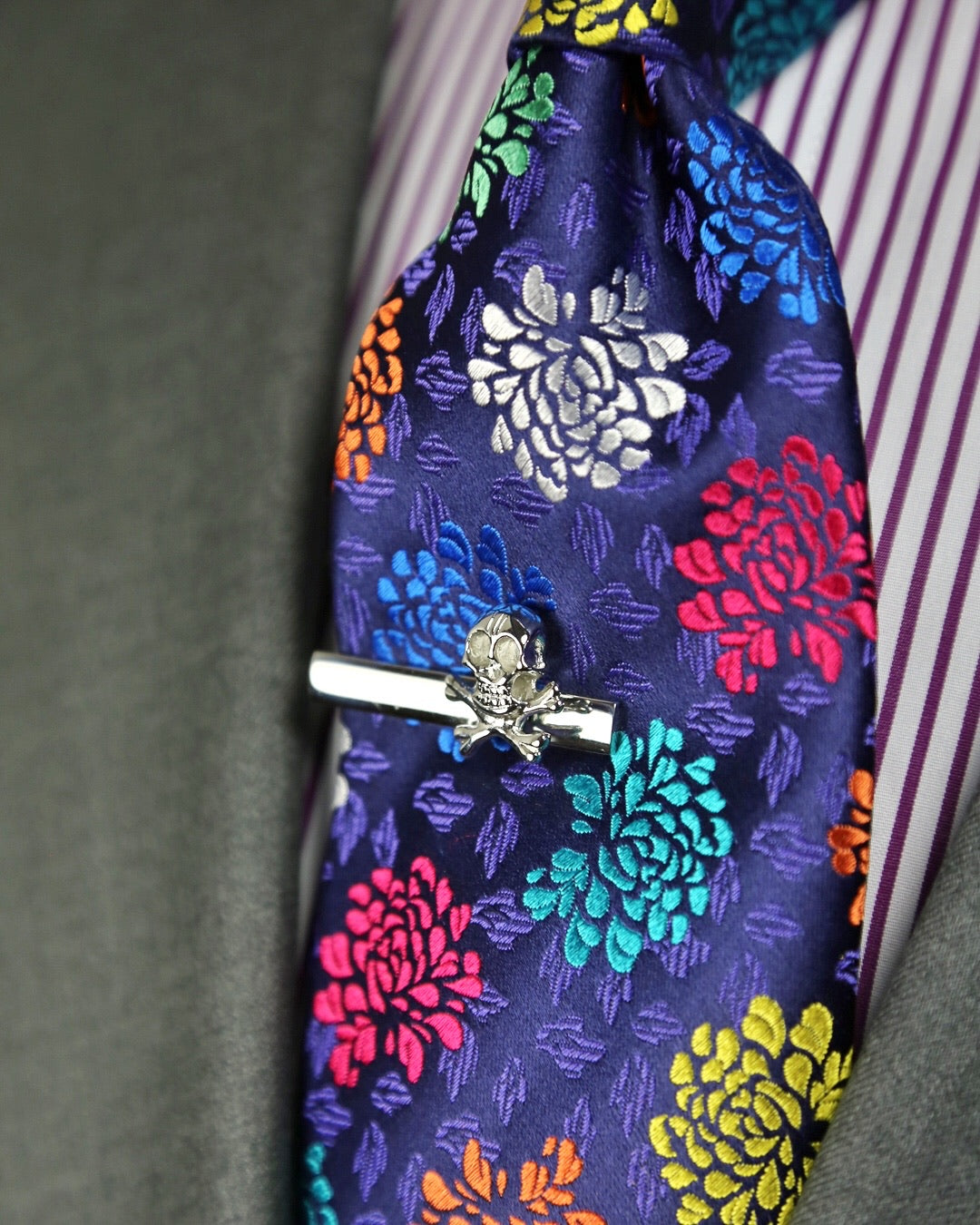 DÉCLIC Skull X Tie Bar - Silver Gothic Punk Tie Clip for Men - Perfect for Weddings, Parties & Formal Events