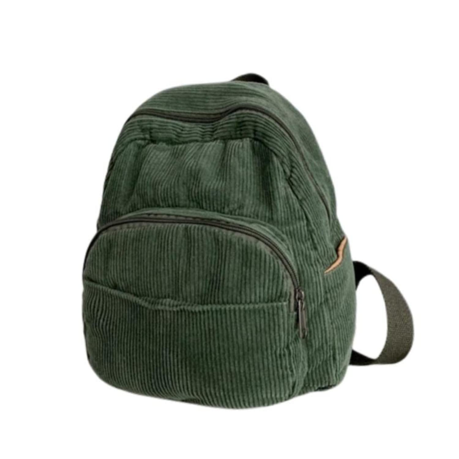 Stylish Mini Corduroy Backpack for Women - Vintage Retro Grunge College Daypack, Lightweight & Durable (One Size, Green) - Perfect for School, Travel & Casual Outings