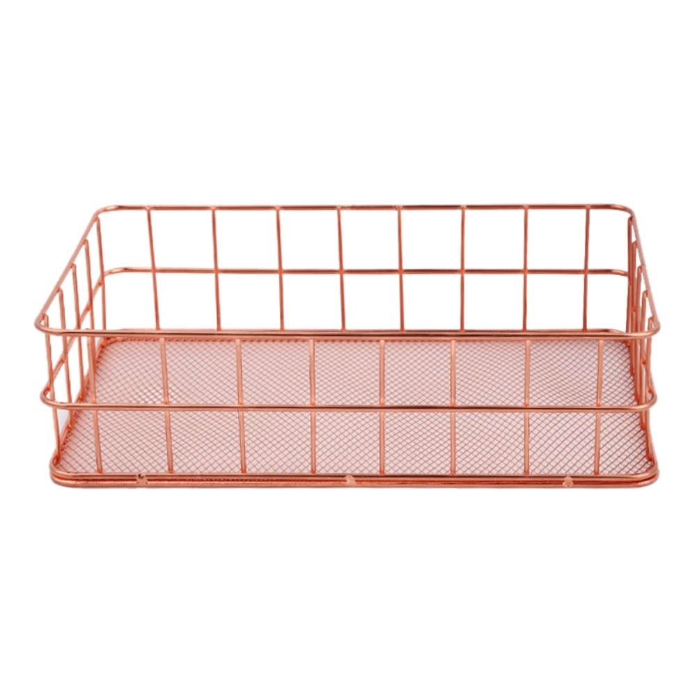 Rose Gold Storage Basket - Modern Iron Box for Home, Office & Kitchen
