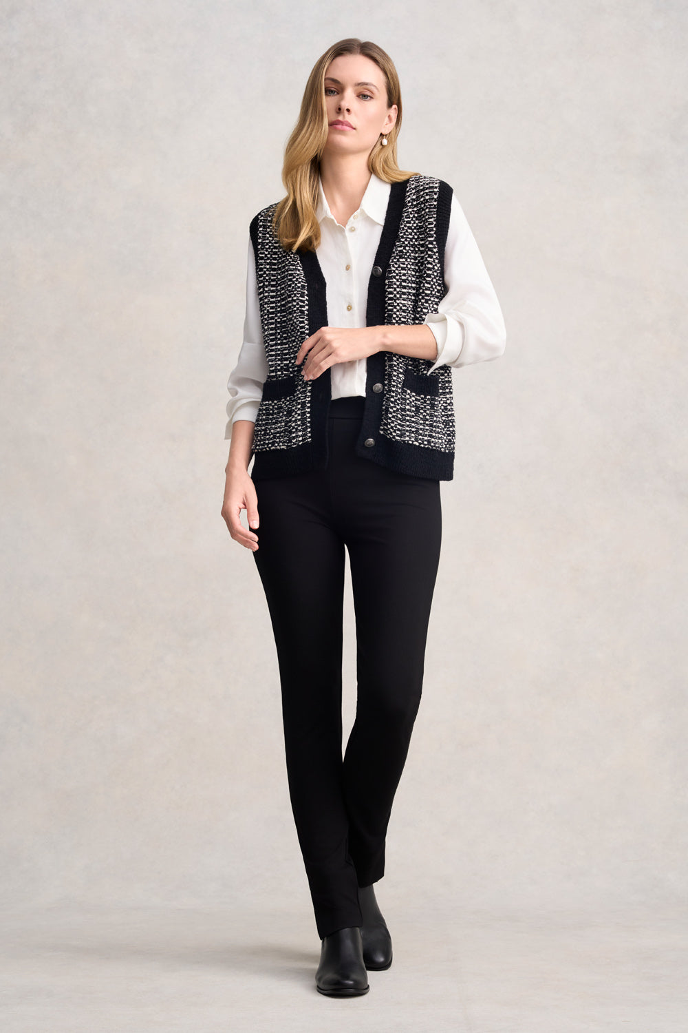 Black & Multi-Color Tape Yarn Vest for Women - Trendy Knitted Sweater Vest for Layering, Casual Outfits & Fall Fashion