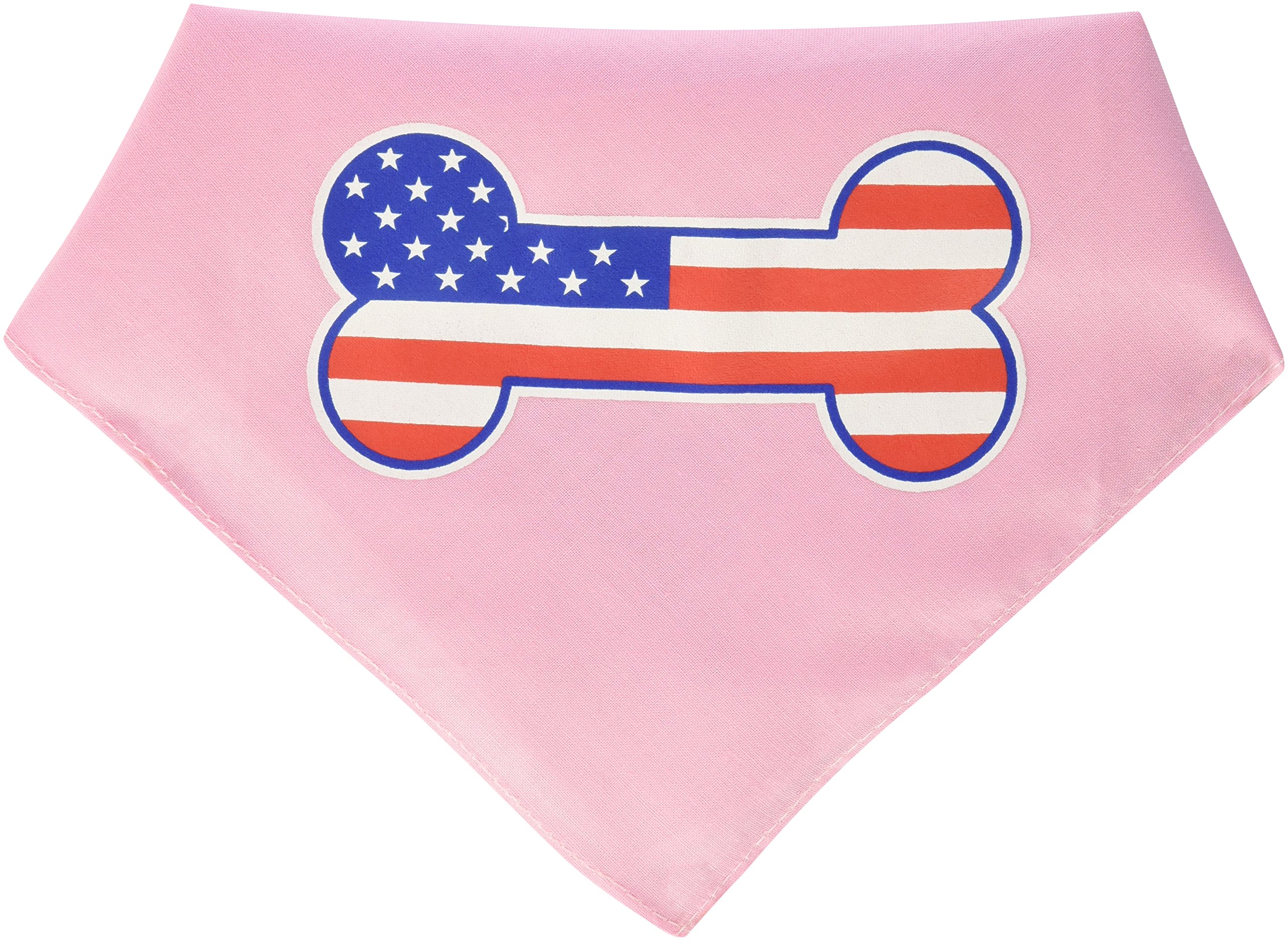 Bone Shaped American Flag Pet Bandana - Light Pink Small Dog Bandana with Screen Print | Patriotic Dog Accessory for July 4th, National Holidays & Outdoor Adventures