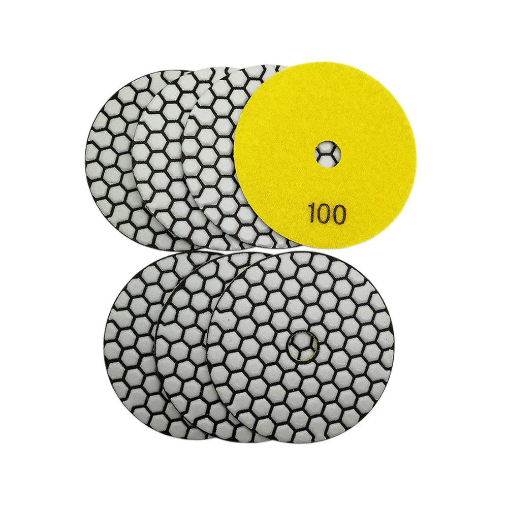 7pcs 4 Inch Diamond Polishing Pads Set #100 Grit for Stone, Marble, Quartz, Granite - Wet/Dry Sanding Discs for Countertop Polishing - Compatible with Grinder & Polisher - Perfect for DIY Home Renovation & Professional Stone Restoration