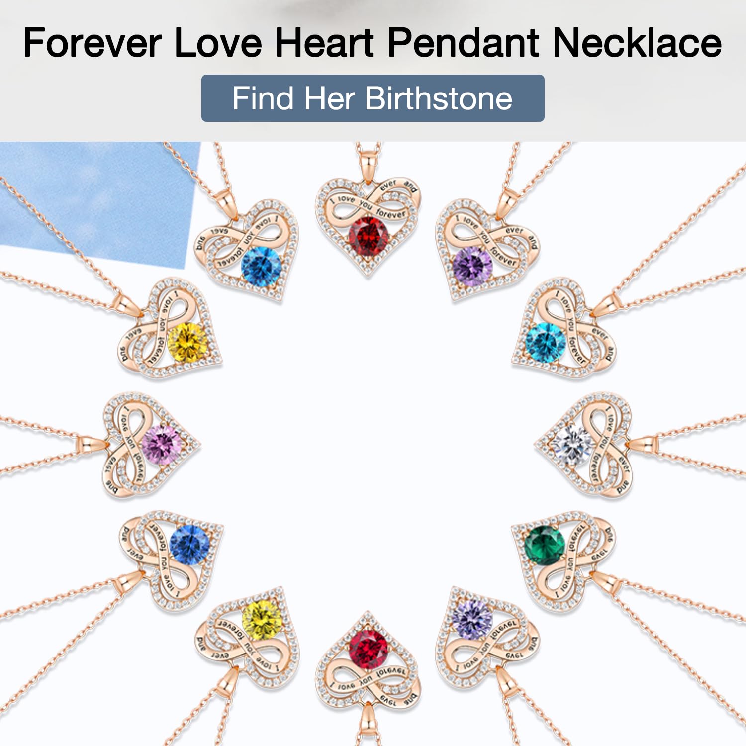 Jewlpire Sterling Silver Birthstone Heart Necklace for Women - S925 Silver Mother's Day Gift, Anniversary & Birthday Present for Wife - Perfect for Valentine's Day, Wedding, Christmas & Special Occasions