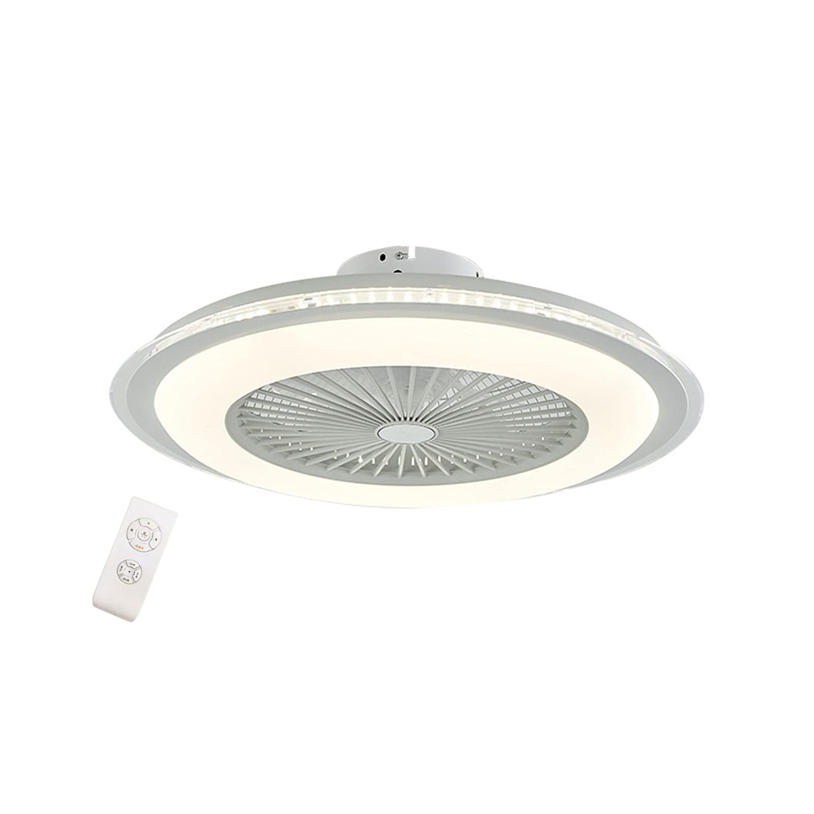 Gdrasuya10 23-Inch Bladeless Ceiling Fan with LED Lights - Remote Control, Dimmable 3 Colors & 3 Speeds, Low Profile Flush Mount Design for Bedroom, Living Room, and Office (White) - Energy Efficient Modern Fandelier Lighting with Timer Function