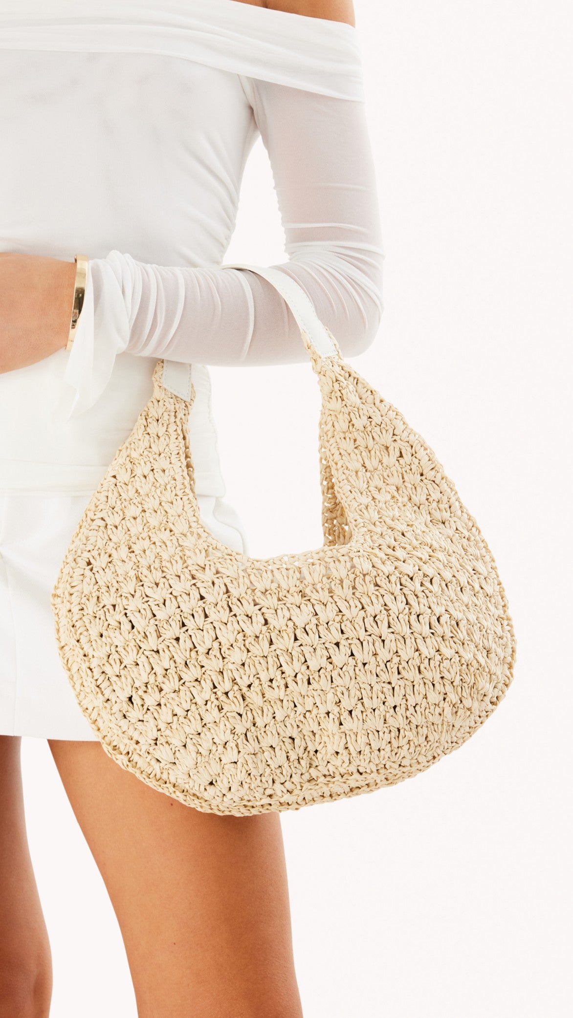Natural Raffia White Jasmine Shoulder Bag - Stylish & Eco-Friendly Women's Handbag for Beach, Travel & Everyday Use