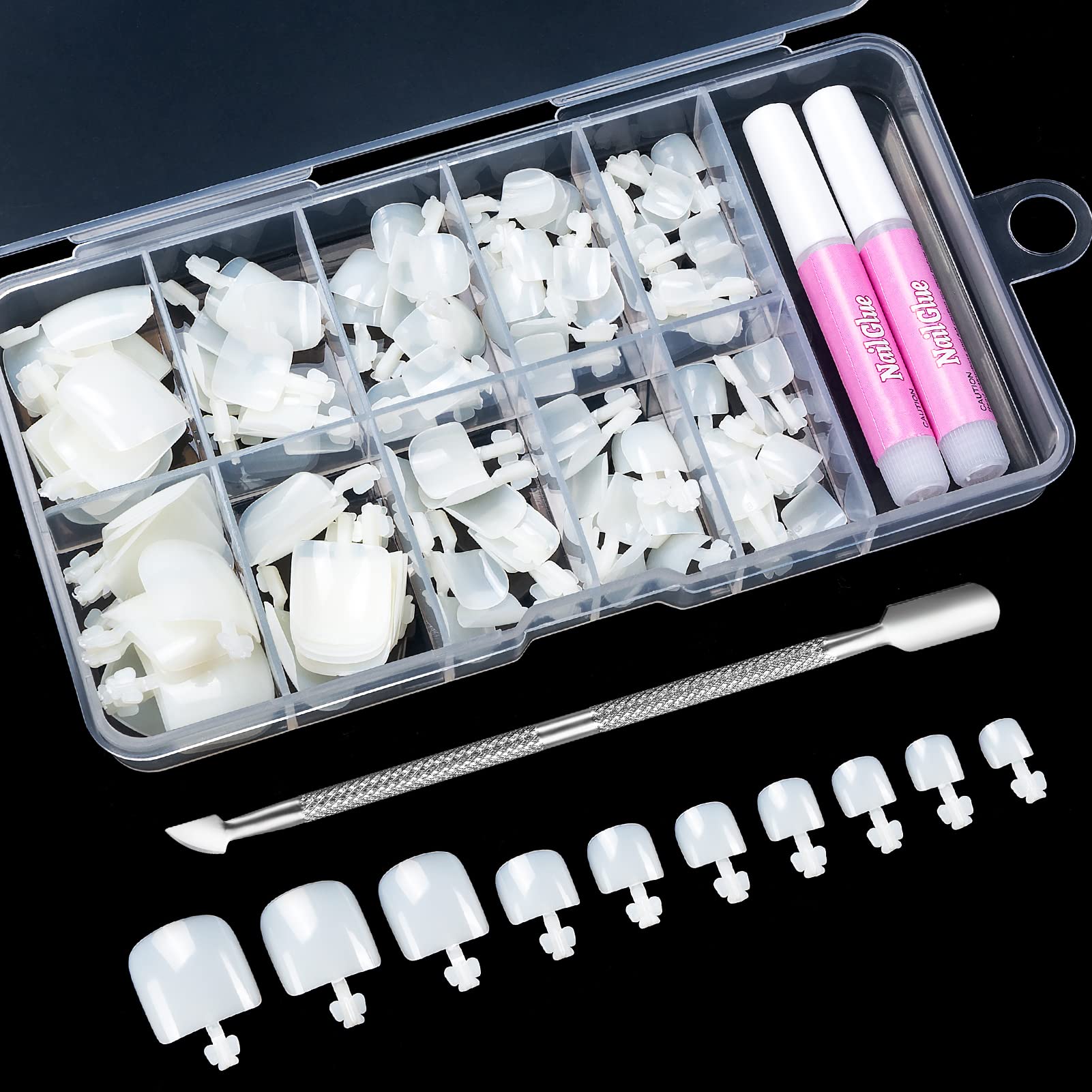 100PCS Acrylic Fake Toenails Set - 10 Sizes Natural Full Cover Artificial Toe Nail Tips with Storage Box for Women & Girls - Perfect for Nail Salon, DIY Nail Art, Pedicures, and Home Manicure Kits
