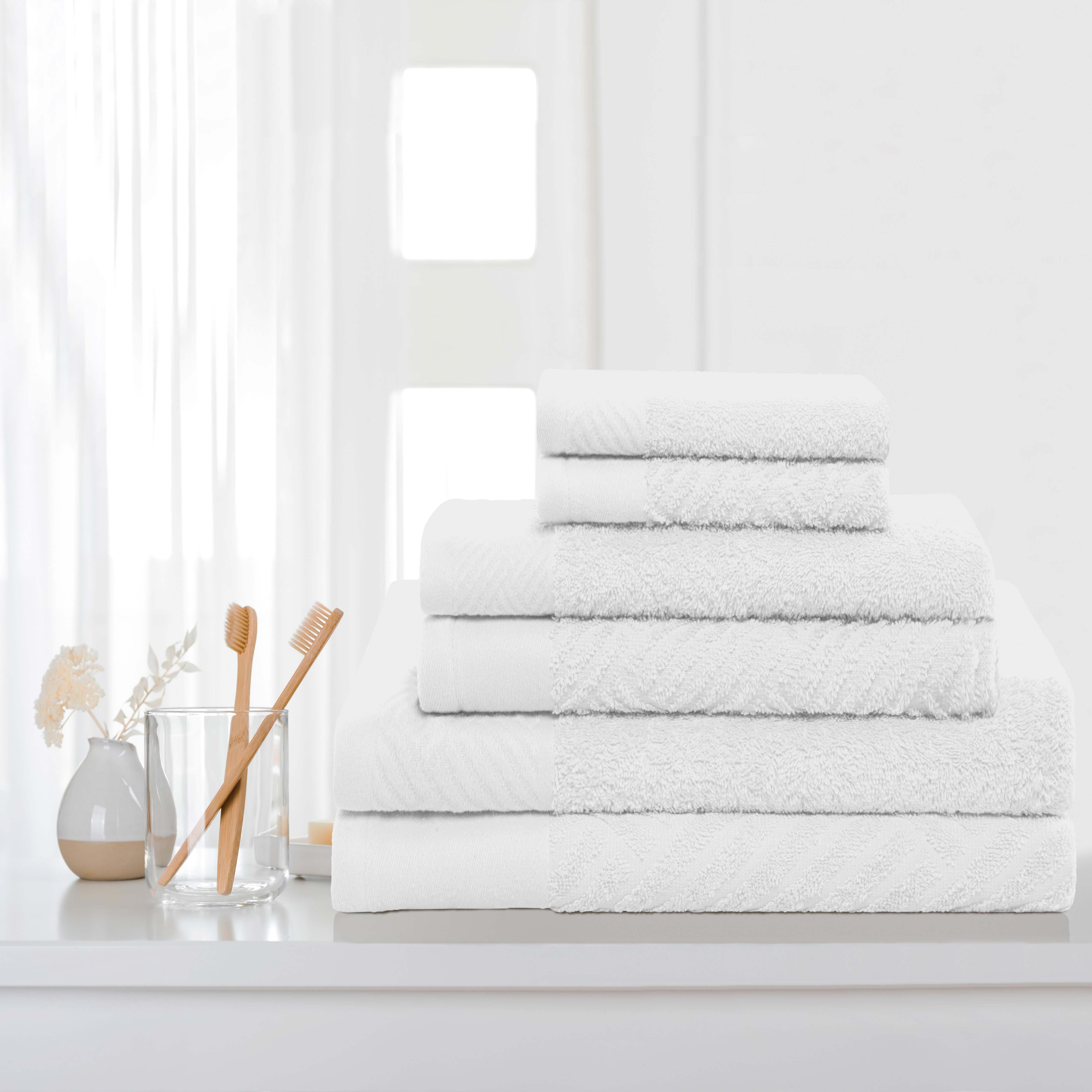 Luxury 6-Piece Egyptian Cotton Towel Set - Basketweave Jacquard & Solid Design for Bath, Spa & Beach - Ultra Soft & Absorbent