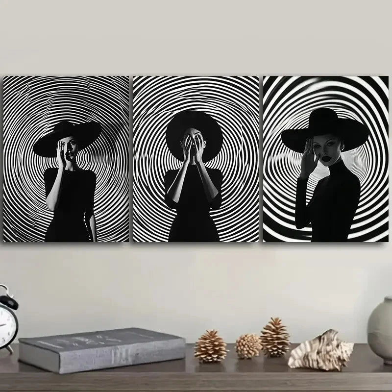 3-Piece 'The Girl Under the Circle' Wall Art Set - Framed Canvas 40x60cm (16x24in) - High Quality Print - 100% Australian Made - Ready to Hang - Perfect for Living Room, Bedroom & Office Decor