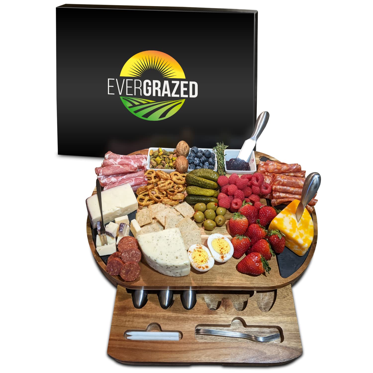Premium Acacia Wood Cheese Board Set - Large Charcuterie Platter with Knives for Entertaining - Elegant Kitchen Serving Tray for Wine, Cheese & Meats - Perfect Gift for Thanksgiving, Christmas, Weddings & Special Occasions - Ideal for Dinner Parties, Wine Tastings & Holiday Gatherings