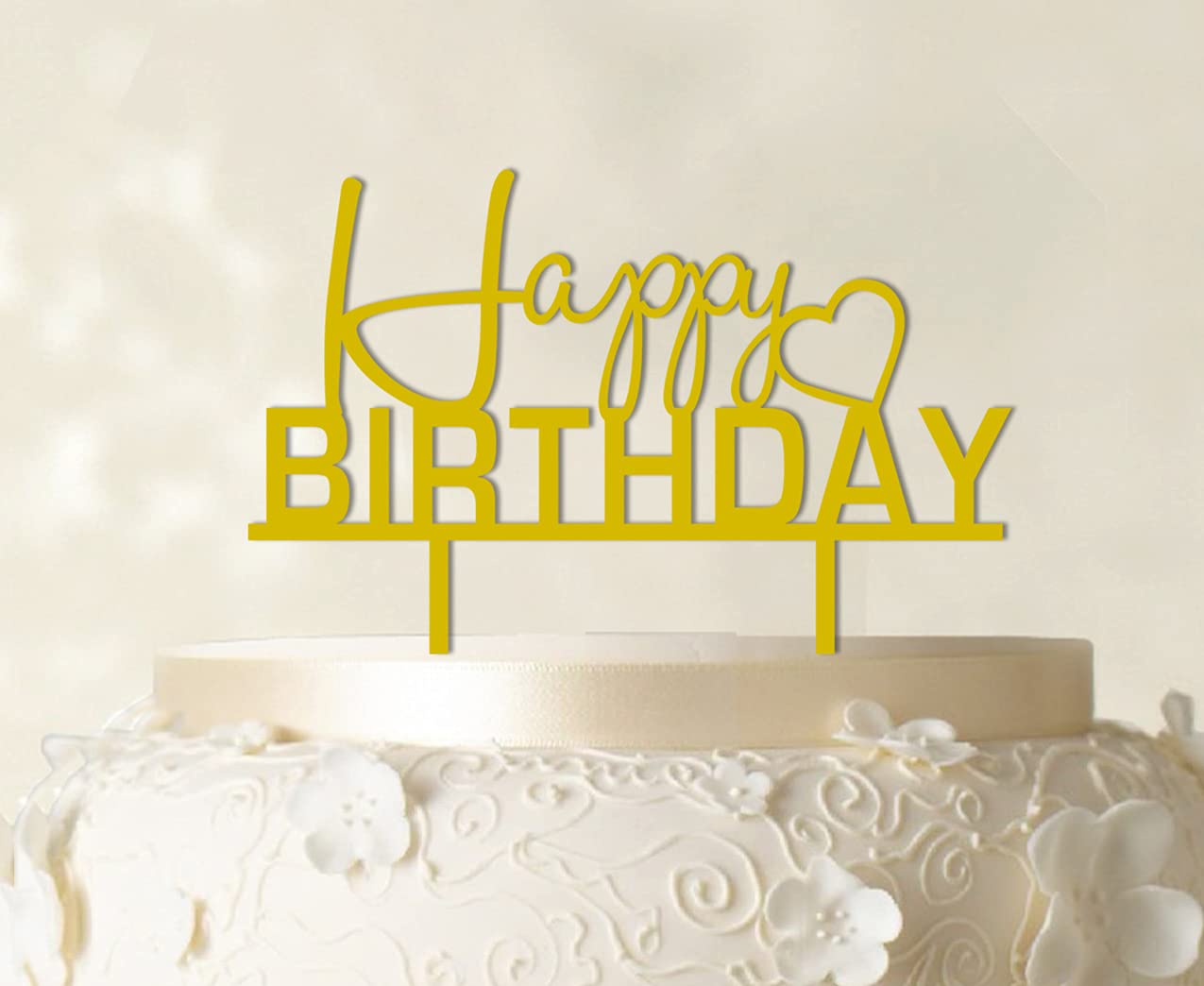 Personalized Happy Birthday Cake Topper - Custom Yellow Cake Decorations (6-7 Inches Wide) | Perfect for Birthday Parties, Wedding Cakes & Special Celebrations