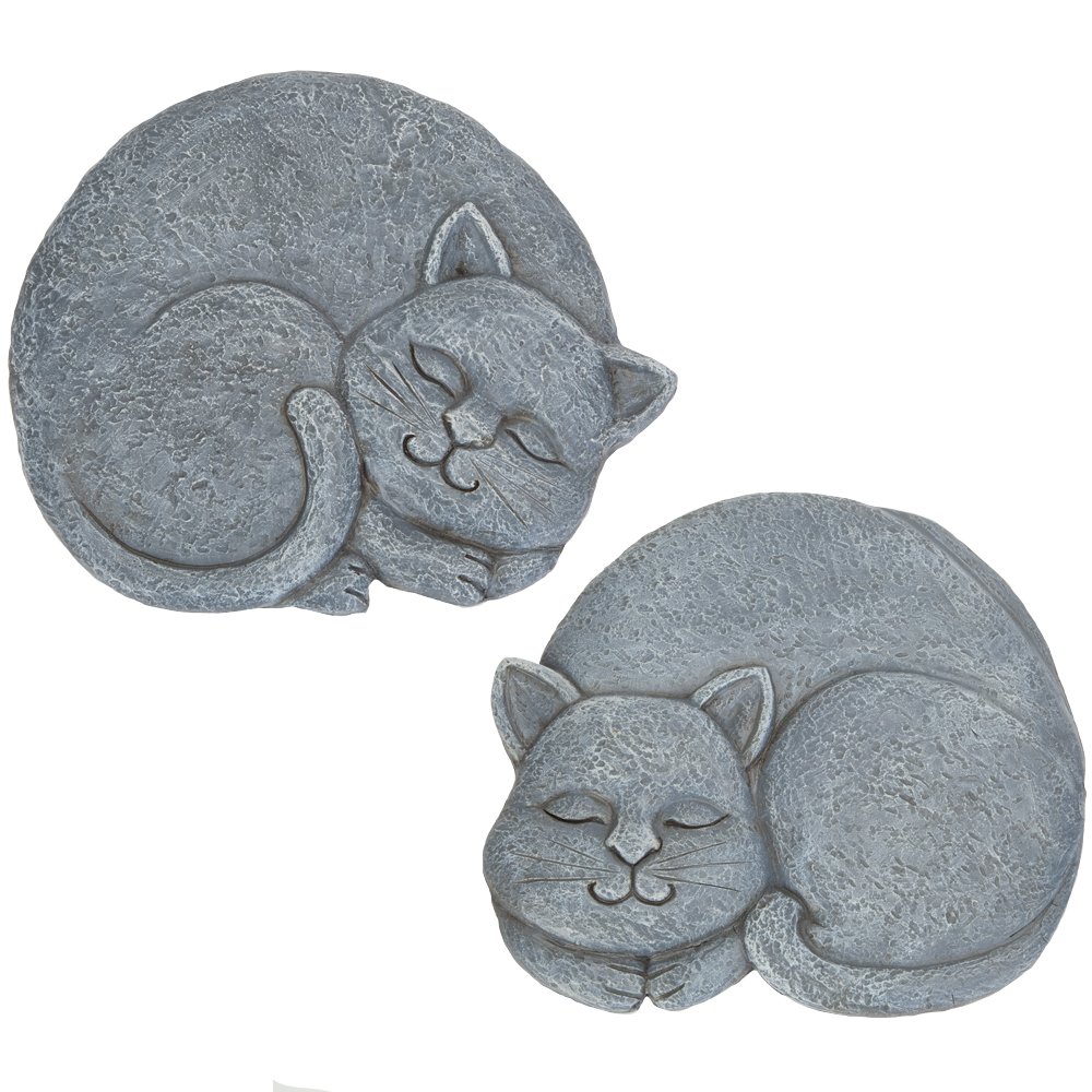Set of 2 Sleeping Cat Garden Statues - Durable Polyresin Outdoor Decor for Lawn, Patio or Yard - Perfect for Cat Lovers & Garden Decorations (Ideal for Flower Beds, Walkways & Outdoor Spaces)