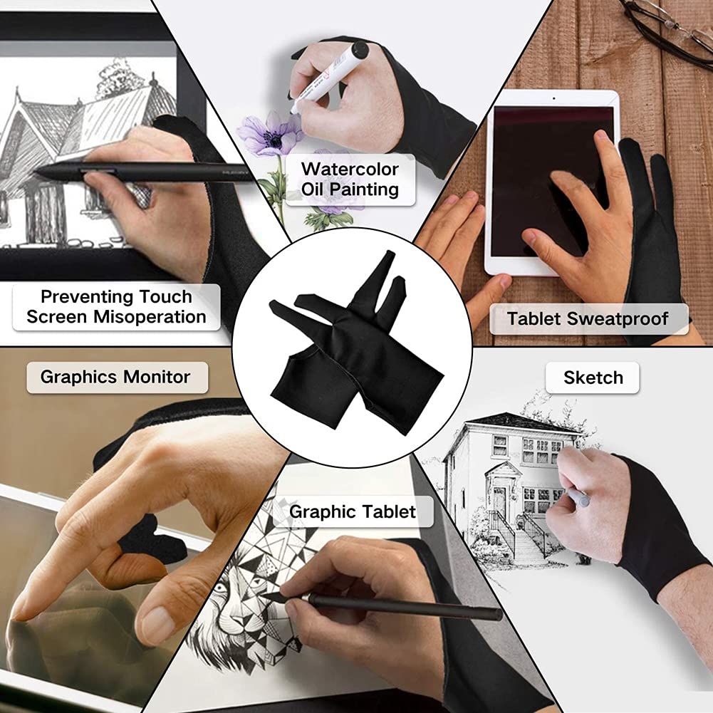 6-Piece Anti-Smudge Drawing Glove Set for Graphic Tablets - Sketching & Digital Painting (Medium Size) - Perfect for Artists, Designers & Illustrators