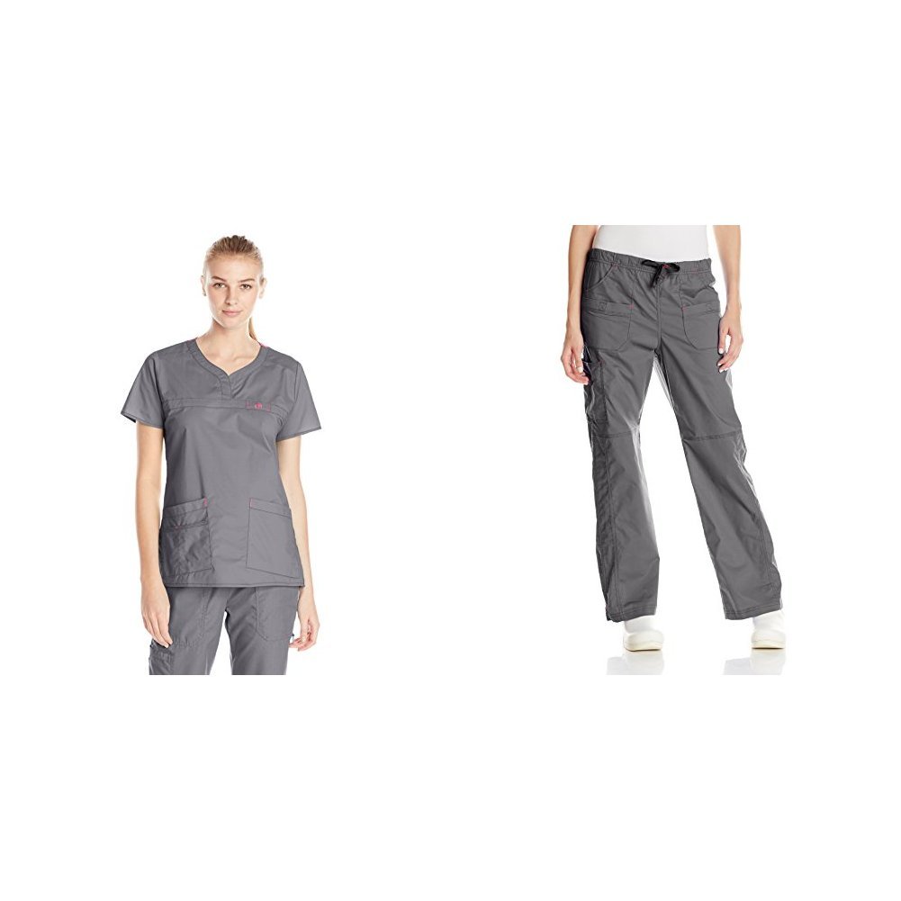 WonderWink Women's Medical Scrubs Top & Bottom Set - Pewter, XX-Small US | Comfortable & Durable Healthcare Uniform for Nurses & Doctors | Perfect for Hospitals, Clinics & Medical Workplaces