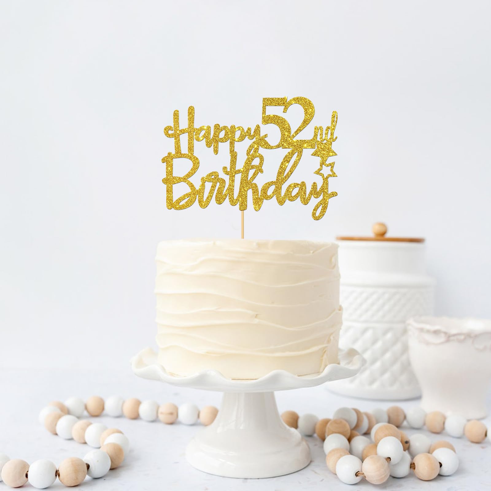 Gold Glitter Happy 52nd Birthday Cake Topper - Elegant 52 Sign for Anniversary Cakes - Cheers to 52 Years Party Decorations - Perfect for Milestone Birthday Celebrations, Retirement Parties & Golden Anniversary Events
