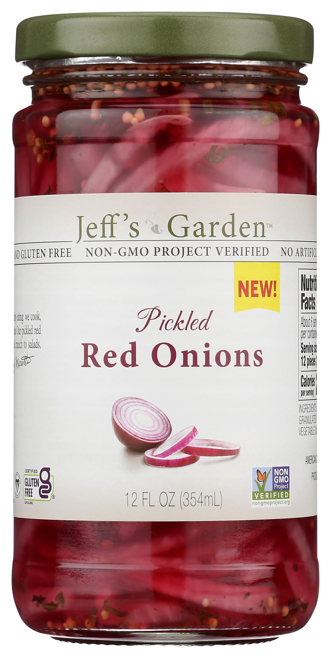 Jeff's Garden Pickled Red Onions - 12 Fl Oz Jar | Crunchy Sweet & Tangy Pickled Onions for Burgers, Salads & Tacos | Premium Gourmet Condiment