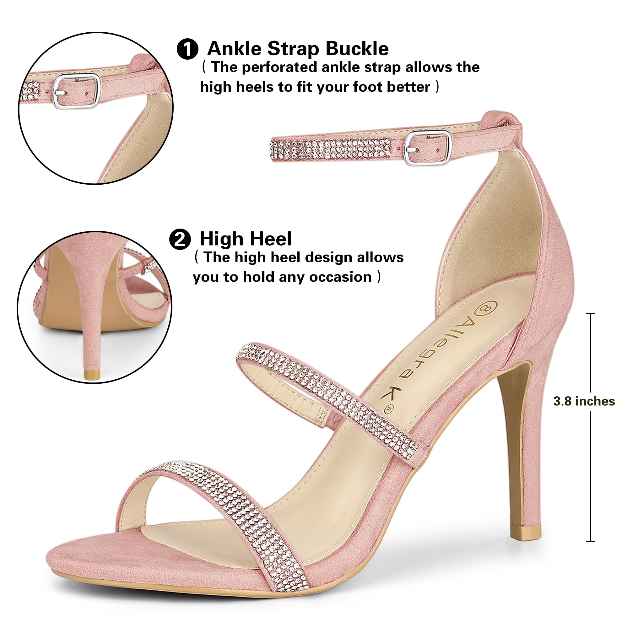 Allegra K Women's Rhinestone Ankle Strap Stiletto High Heel Sandals - Elegant Party Shoes for Weddings, Prom & Evening Events