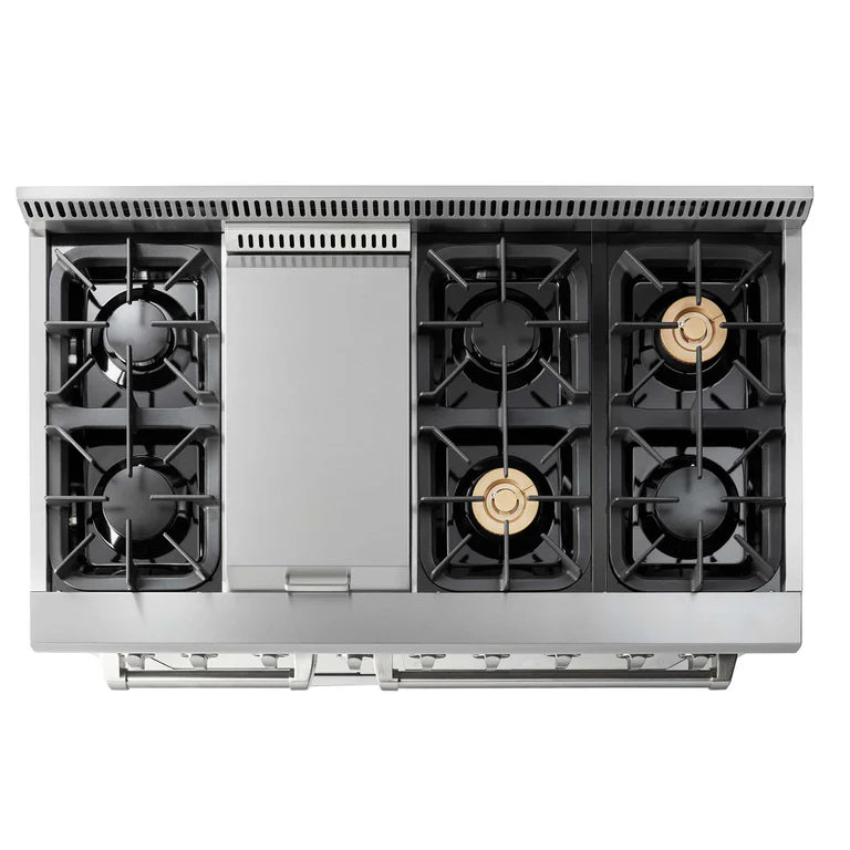 Thor Kitchen HRD4803U 48-Inch Stainless Steel Gas Range with 6.7 cu ft Electric Oven - 6 Sealed Burners, Convection Baking - Perfect for Home Chefs & Large Family Cooking