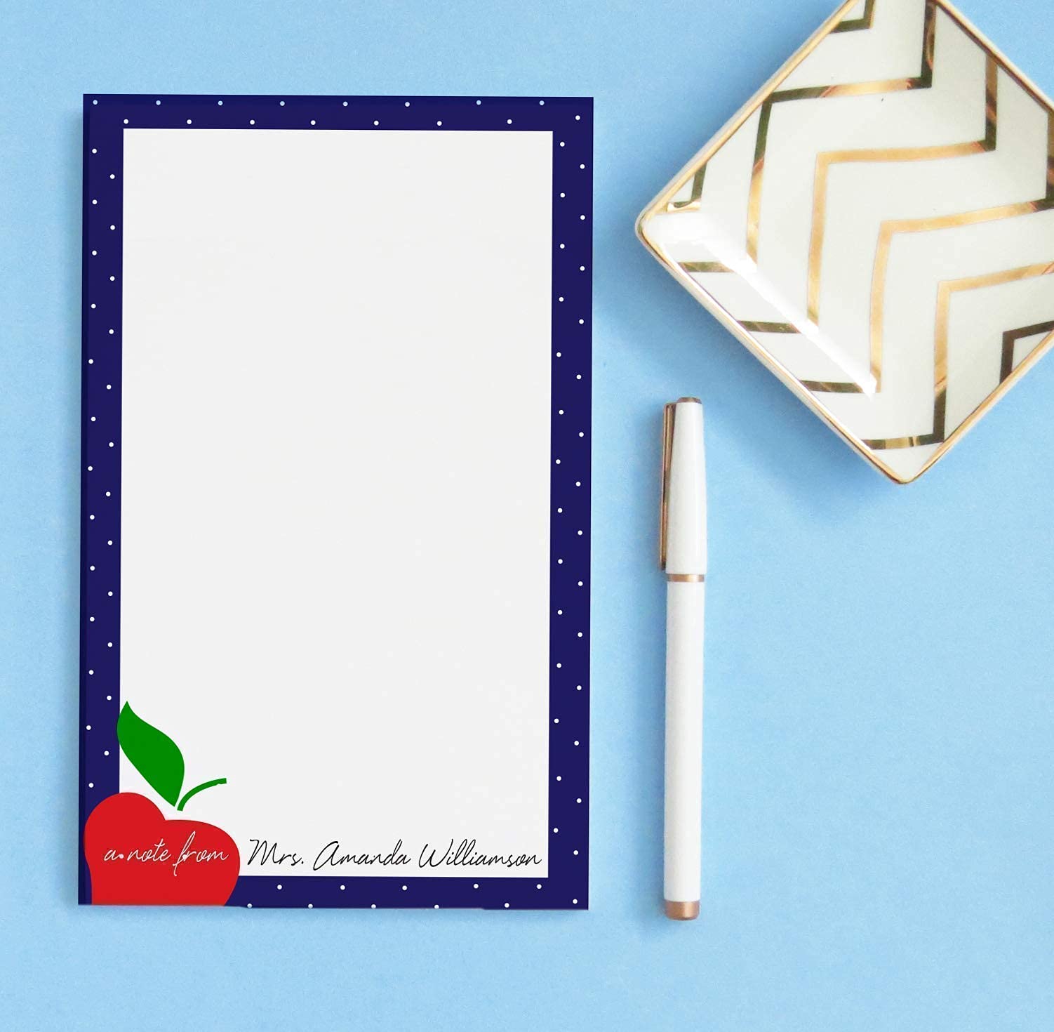 Personalized Teacher Stationery Set - Custom Notepads for Educators, Apple Design Teacher Notepad Gift (5.5