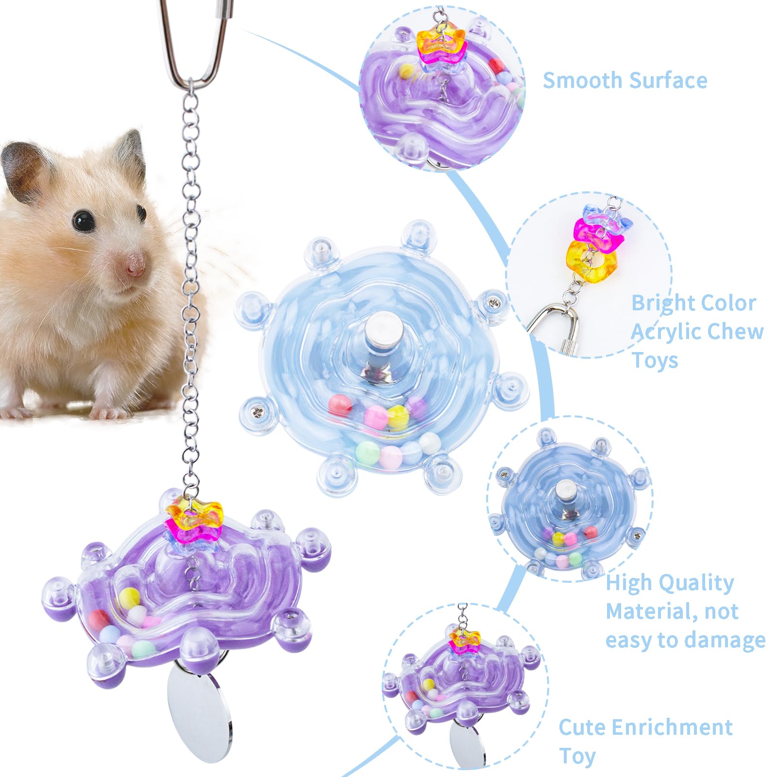 FlidRunest 2 Pack Colorful Spinning Hamster Exercise Wheels - Silent Rotating Cage Toy for Small Pets, Intelligence Training & Enrichment Activity - Perfect for Hamsters, Gerbils & Mice Cages