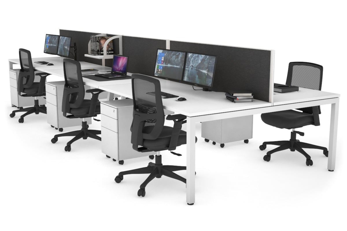Quadro Square Legs 6-Person Office Workstation Desk - 1200L x 800W with Cable Management Scallop - Ideal for Open Office Layouts & Collaborative Workspaces