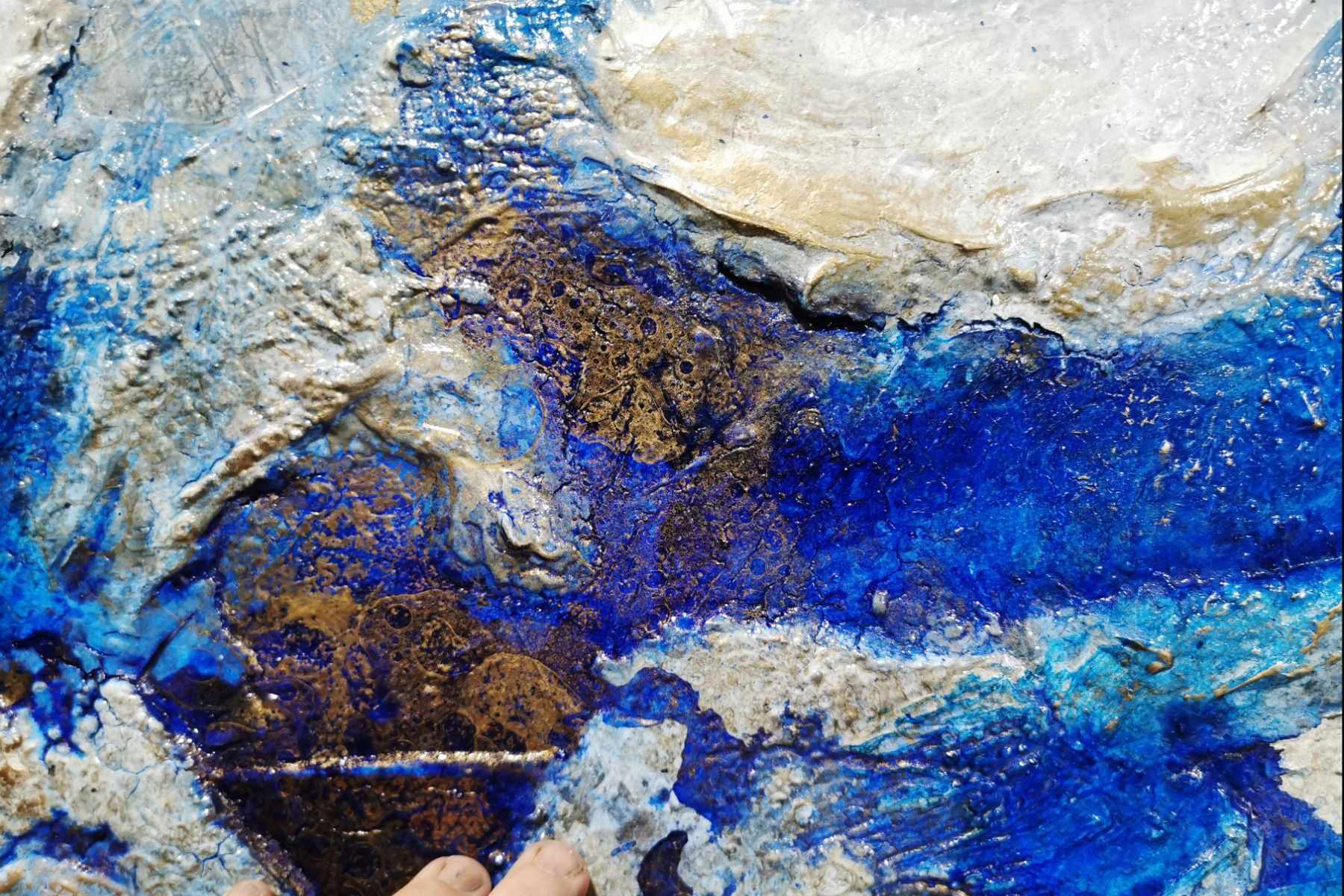 Blue and White Textured Abstract Painting - Sapphire Spritz 180cm x 100cm Canvas Wall Art for Living Room, Bedroom & Office Decor