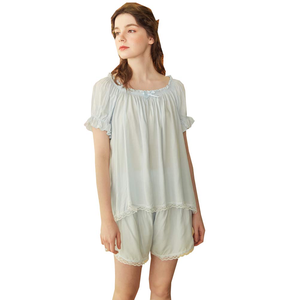 Women's Cotton Pajama Short Sets - Soft Vintage Lace Sleepwear with Short Sleeve for Nightwear & Lounge Wear - Perfect for Summer Nights, Relaxing at Home, and Sleepovers