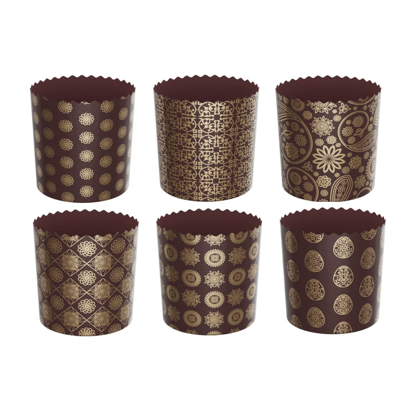 6pcs Baking Paper Molds for Easter Bread, Cakes, Panettone & Paska - Brown/Gold (130x85mm) - Perfect for Holiday Baking, Gift Giving & Home Kitchen Use