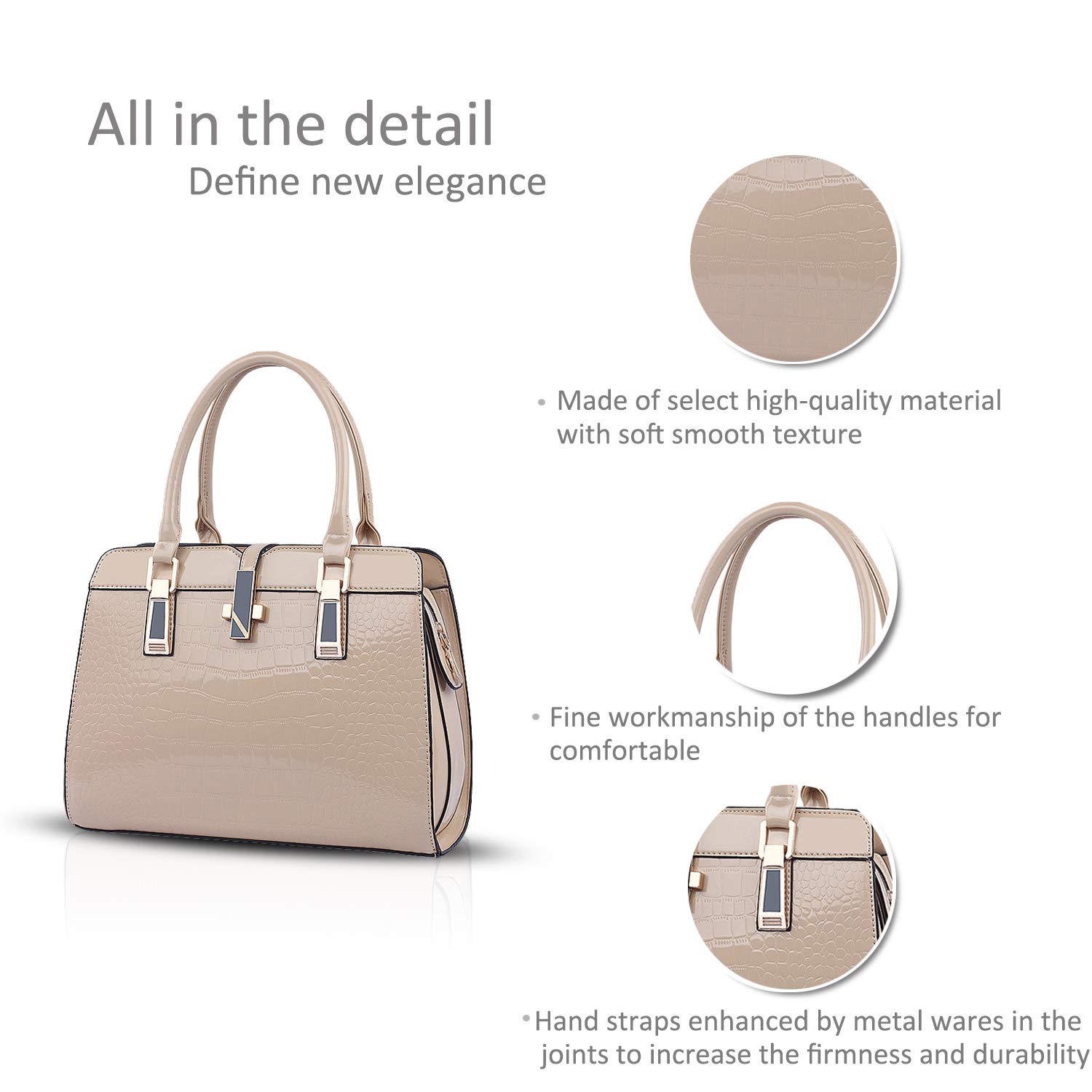 Nicole&Doris Women's Fashion PU Leather Shoulder Bag - Stylish Crossbody Messenger Purse with Zipper, Tote Handbag for Daily Use, Work & Travel (Khaki)