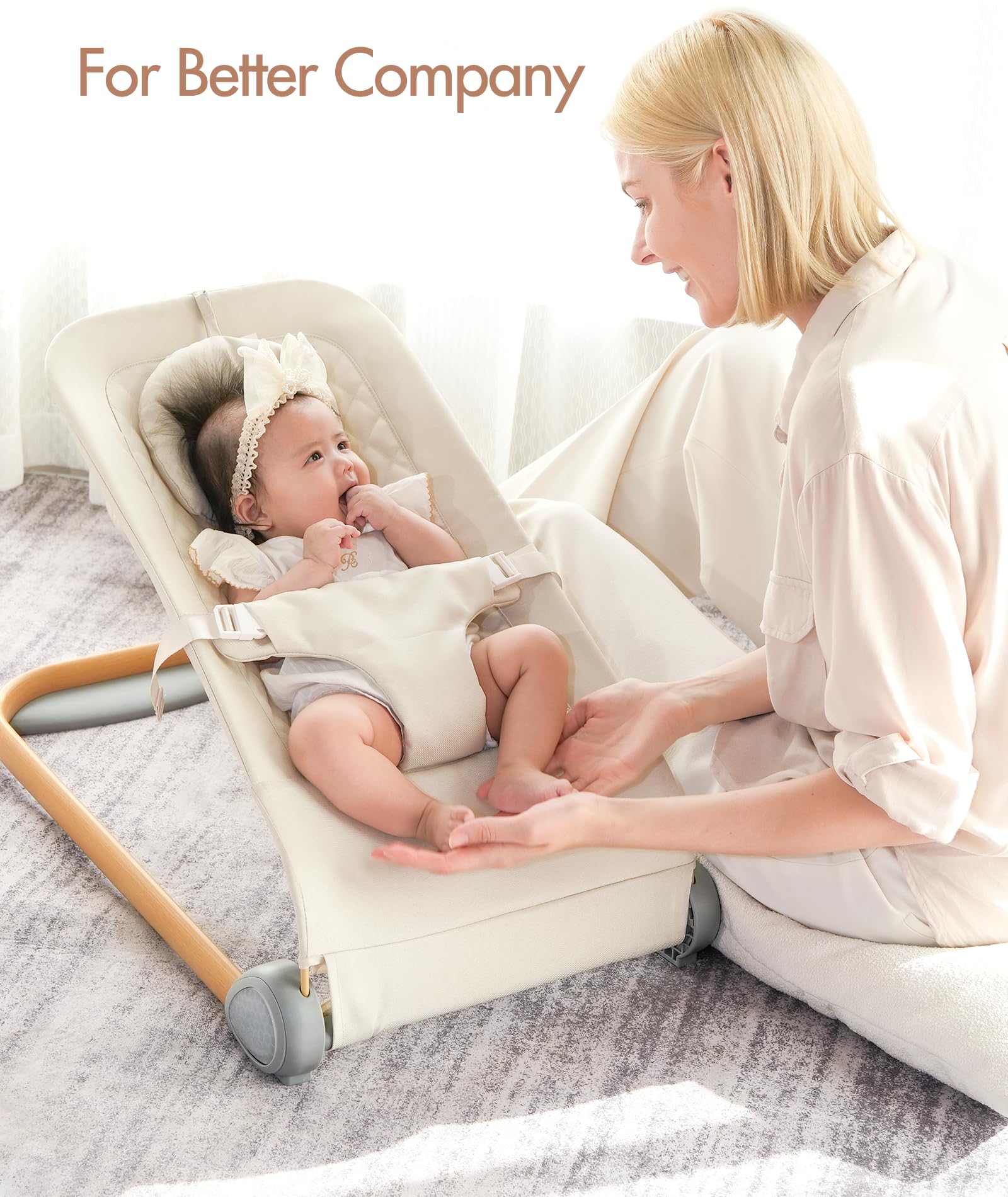 **Beige Baby Bouncer Seat – Portable & Ergonomic Infant Rocker for Newborns up to 20 lbs – Perfect for Soothing, Playtime & Travel**