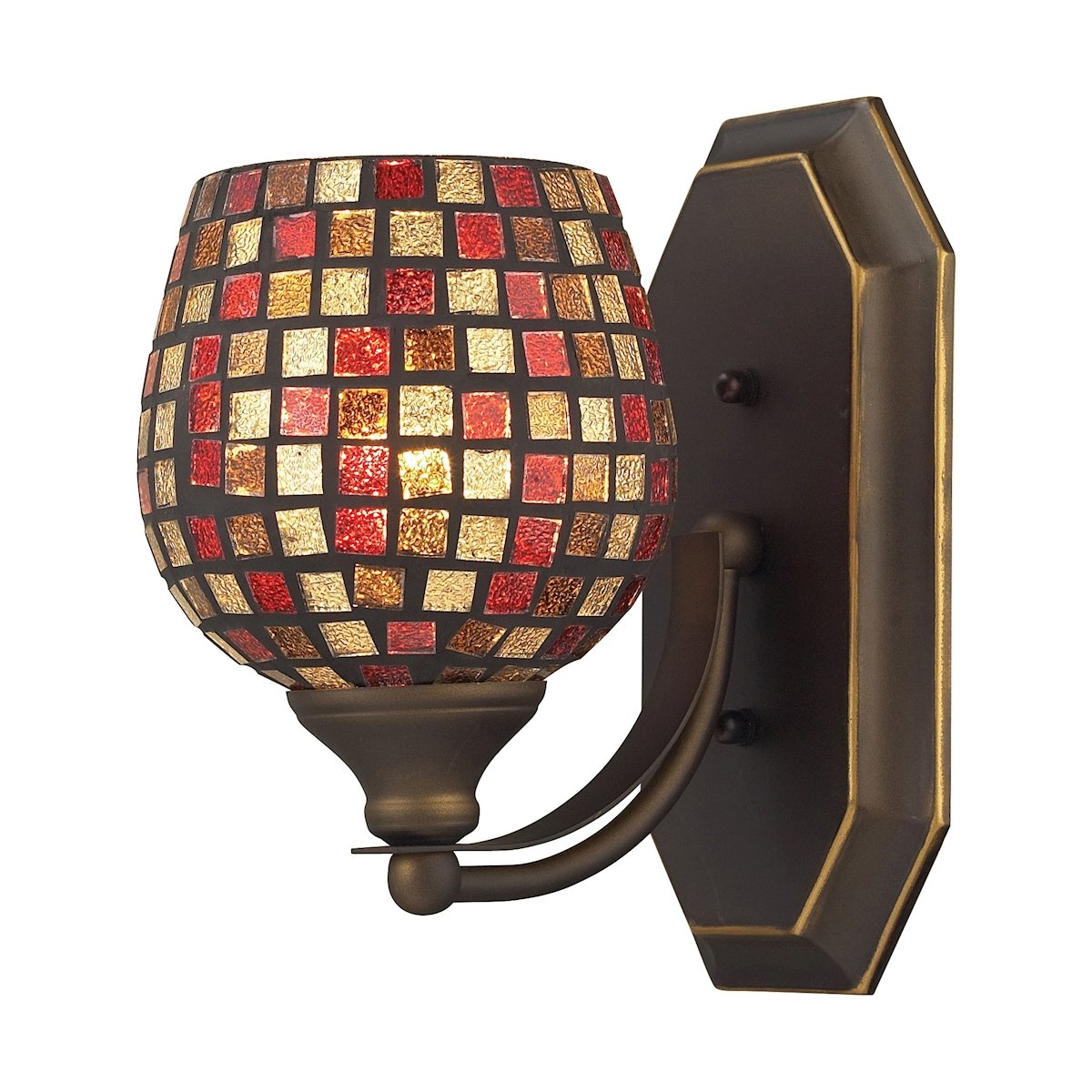 Aged Bronze Mix-N-Match Vanity 1-Light Wall Lamp with Multi-Colored Glass Shade - Perfect for Bathroom, Bedroom, and Hallway Lighting Decor