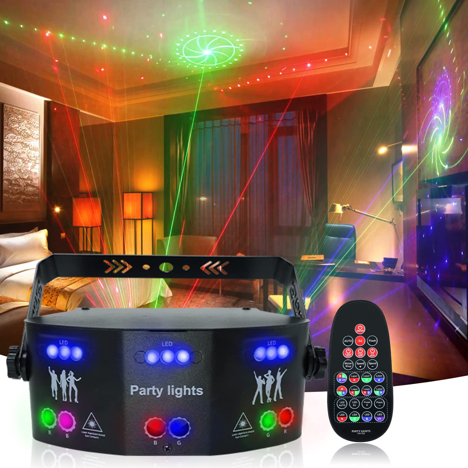 WEBUPAR RGB 15-Eyes Disco Laser Light Projector - Sound Activated Party Lights with Remote Control, Portable DJ Stage Lighting for Christmas, Birthday, Wedding & Bar Events - Perfect for Dance Floors, Clubs & Home Parties