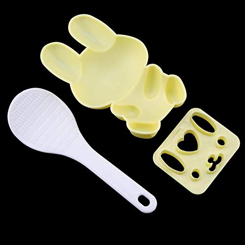 3-Piece Food-Grade PP Cartoon Rabbit Sushi Rice Mold Set - DIY Onigiri Maker for Bento, Party & Home Cooking - Yellow (Perfect for Kids Lunch & Japanese Cuisine Decor)