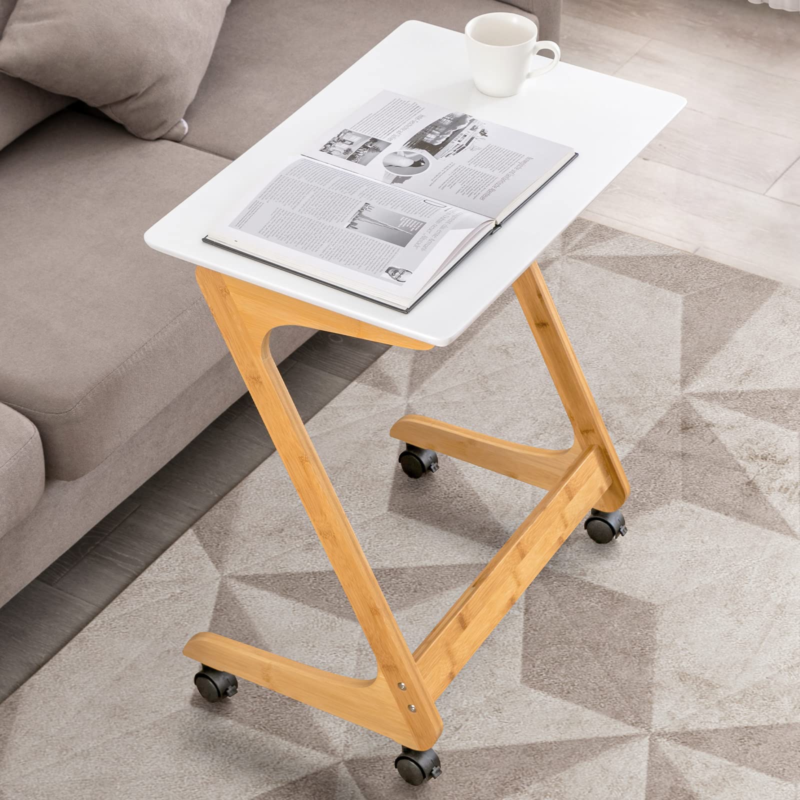Nnewvante Mobile Sofa Side Table with Wheels - 23.5