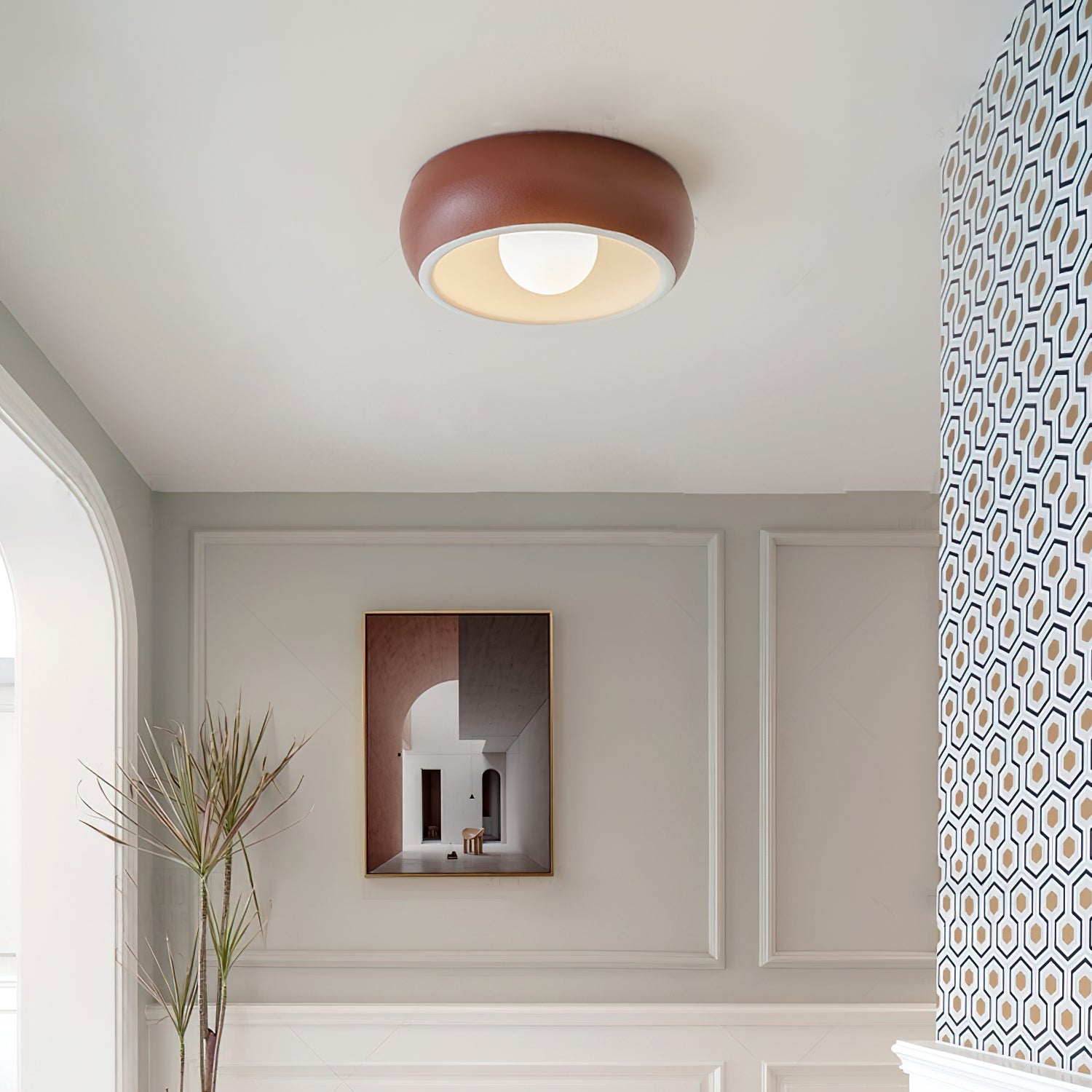 Modern Louis Round Ceiling Light Fixture - Brushed Nickel Finish, 16 Inch Flush Mount LED Light for Bedroom, Living Room, Kitchen & Hallway - Energy Efficient Home Lighting Solution