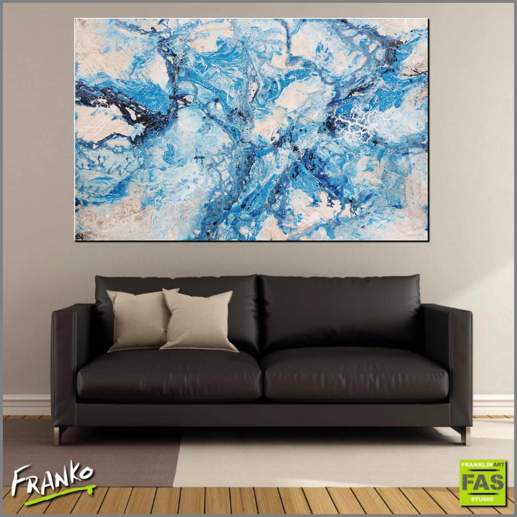 Infused Blue Love Bomb 160cm x 100cm White Blue Abstract Canvas Art - Modern Wall Decor for Living Room, Bedroom & Office