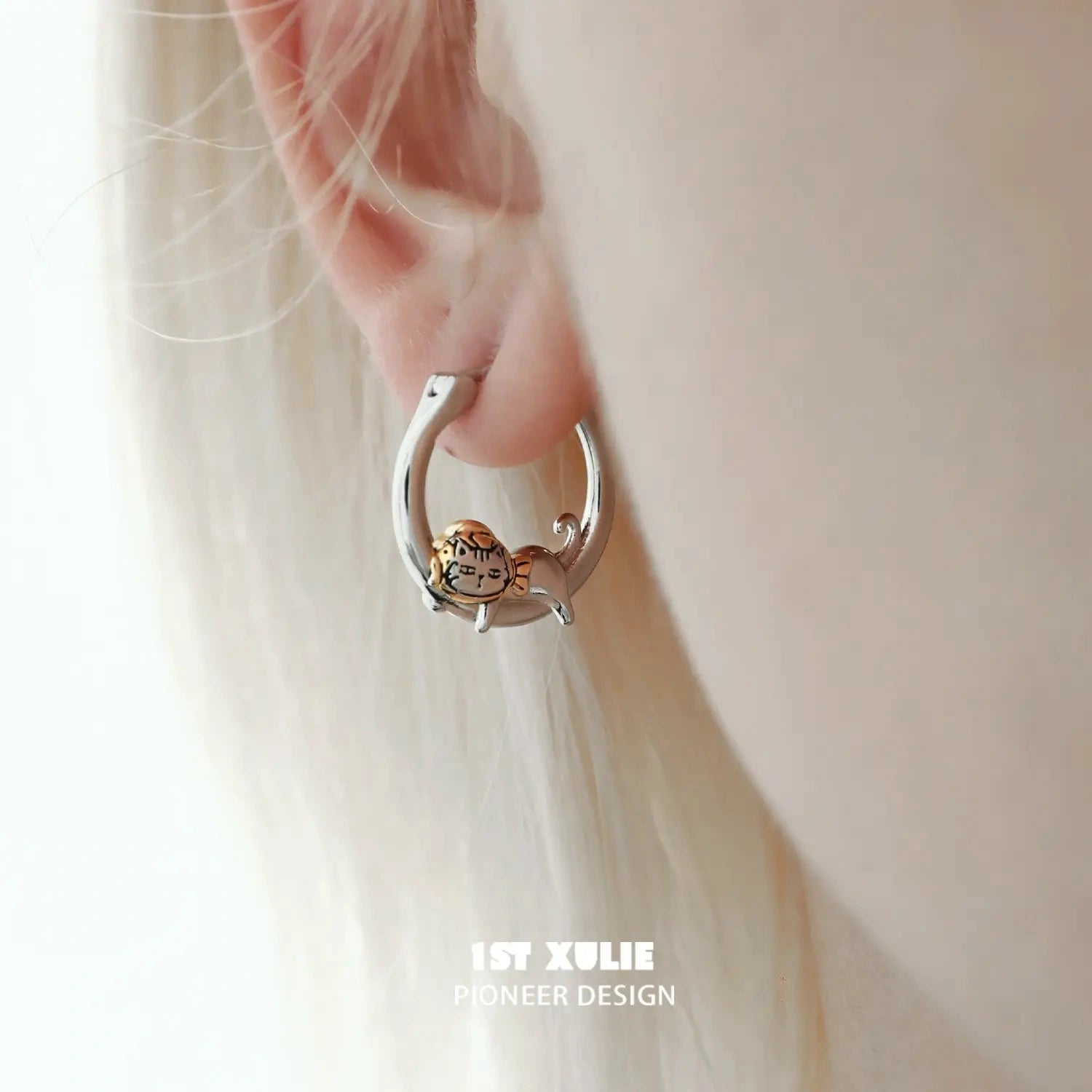 Graffiti Kitten 18K Gold Plated Stud Earrings - Cute Lazy Cat Jewelry for Women, Girls | Perfect Gift for Cat Lovers, Birthday, Christmas, Everyday Wear