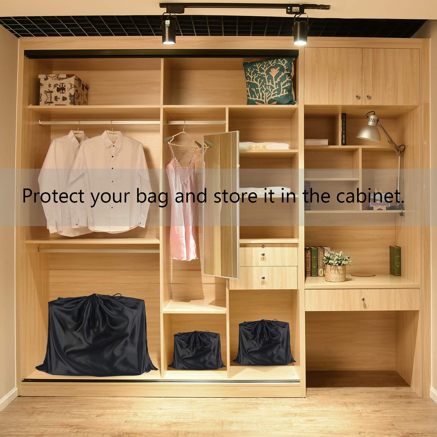PlasMaller Dust Cover Storage Bags - Set of 2 Silk Drawstring Pouches for Handbags, Purses, Shoes & Boots | Protective Cloth Covers for Travel & Closet Organization