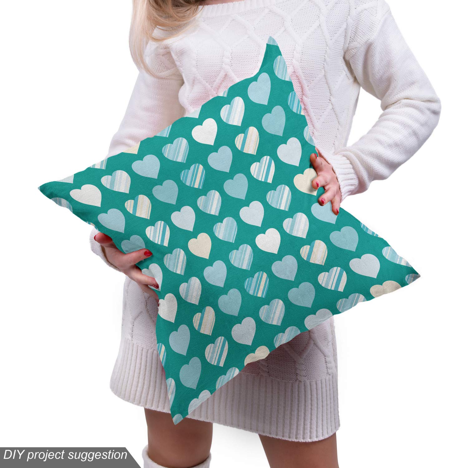 Ambesonne Romance Fabric by The Yard - Heart Lovers Design for Upholstery & Home Decor | 10 Yards Jade Green Seafoam Cream | Perfect for DIY Projects, Curtains, Pillows & Furniture Covers