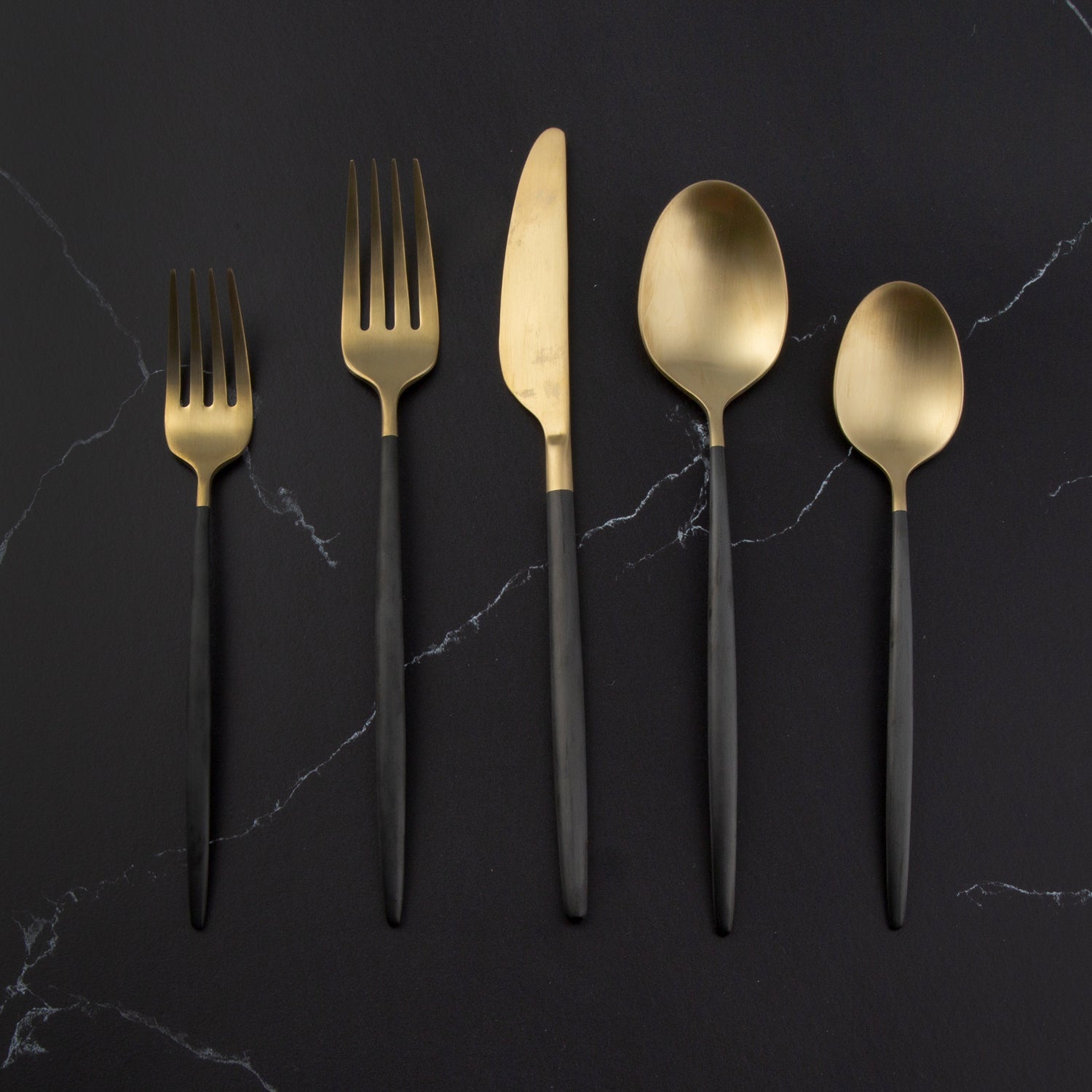 Gaze Black Champagne Satin 20-Piece Flatware Set - Elegant Stainless Steel Cutlery for Fine Dining, Wedding Gifts & Formal Dinner Parties