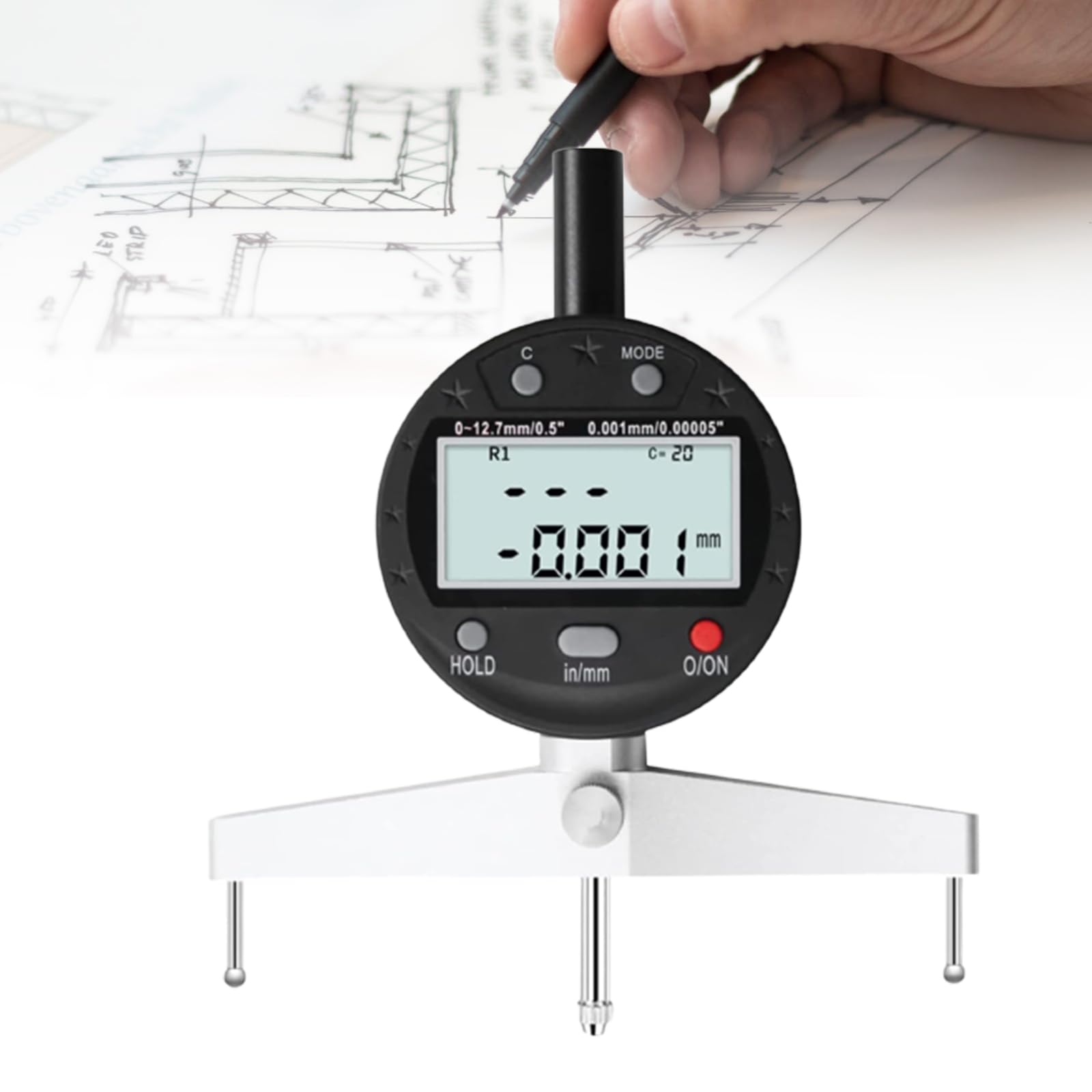 Precision Digital Radius Gauge - 5 Interchangeable Measuring Jaws for Accurate Mechanical Parts & Wood Molds Measurement - Perfect for Machinists, Woodworkers, and DIY Projects
