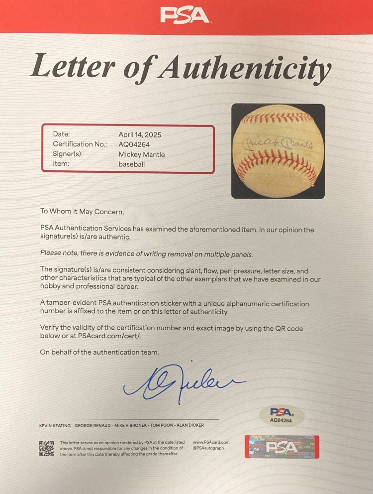 Authentic Mickey Mantle Signed 1960s New York Yankees Baseball - PSA/DNA Certified - Perfect for MLB Memorabilia Collectors & Yankees Fans Display