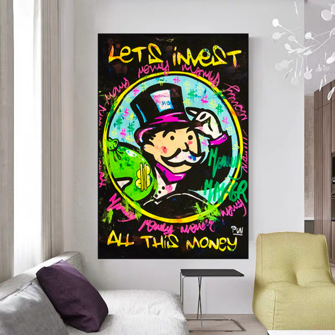 Alec Monopoly 'Let's Invest All Your Money' Canvas Art Print - Modern Wall Decor for Home, Office & Gallery