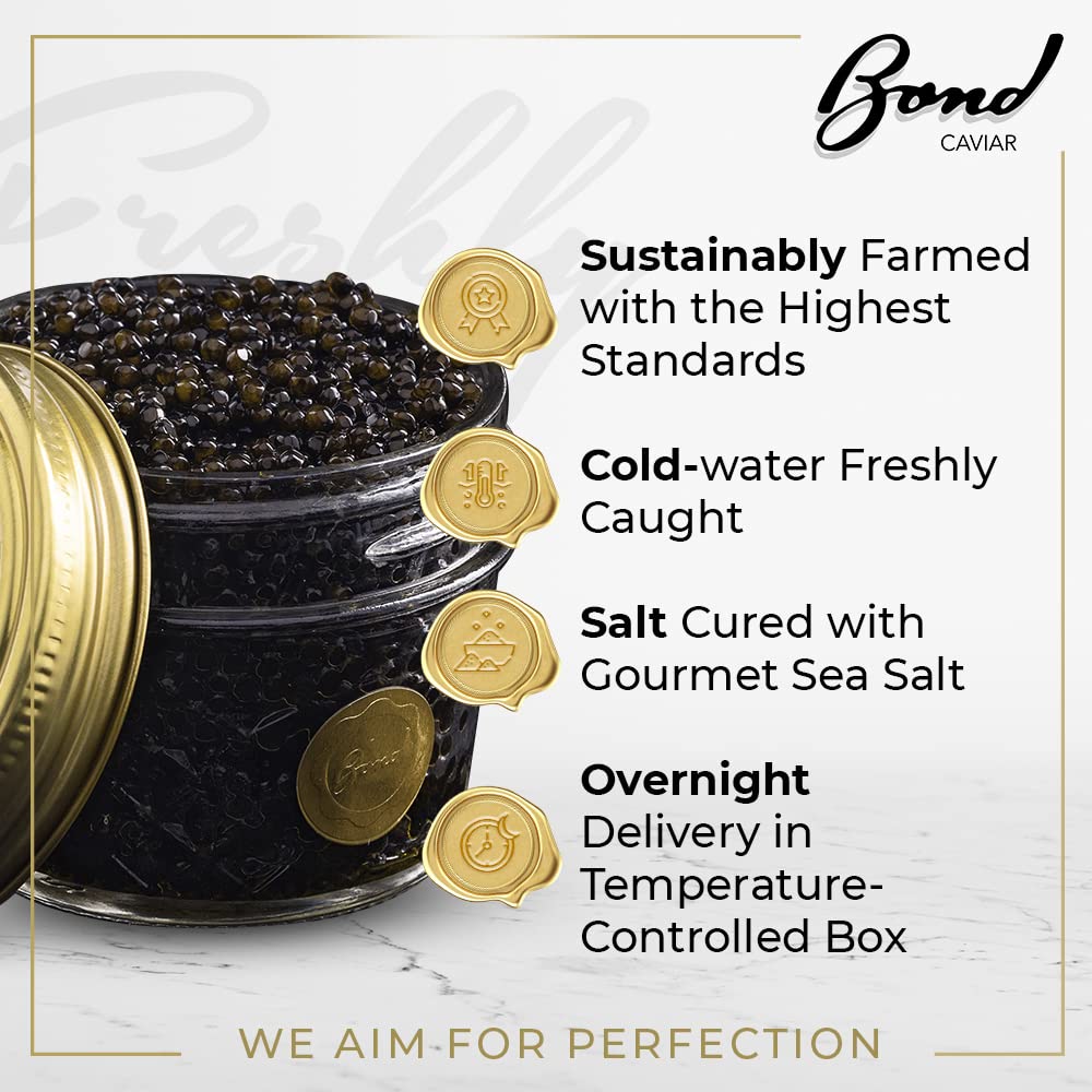 Premium Osetra Caviar - Gourmet Malossol Fish Roe with Sea Salt, Deep Brown Pearls (3.5oz/100g Glass Jar) - Luxury Gift for Special Occasions, Fine Dining & Celebrations - Overnight Shipping Available