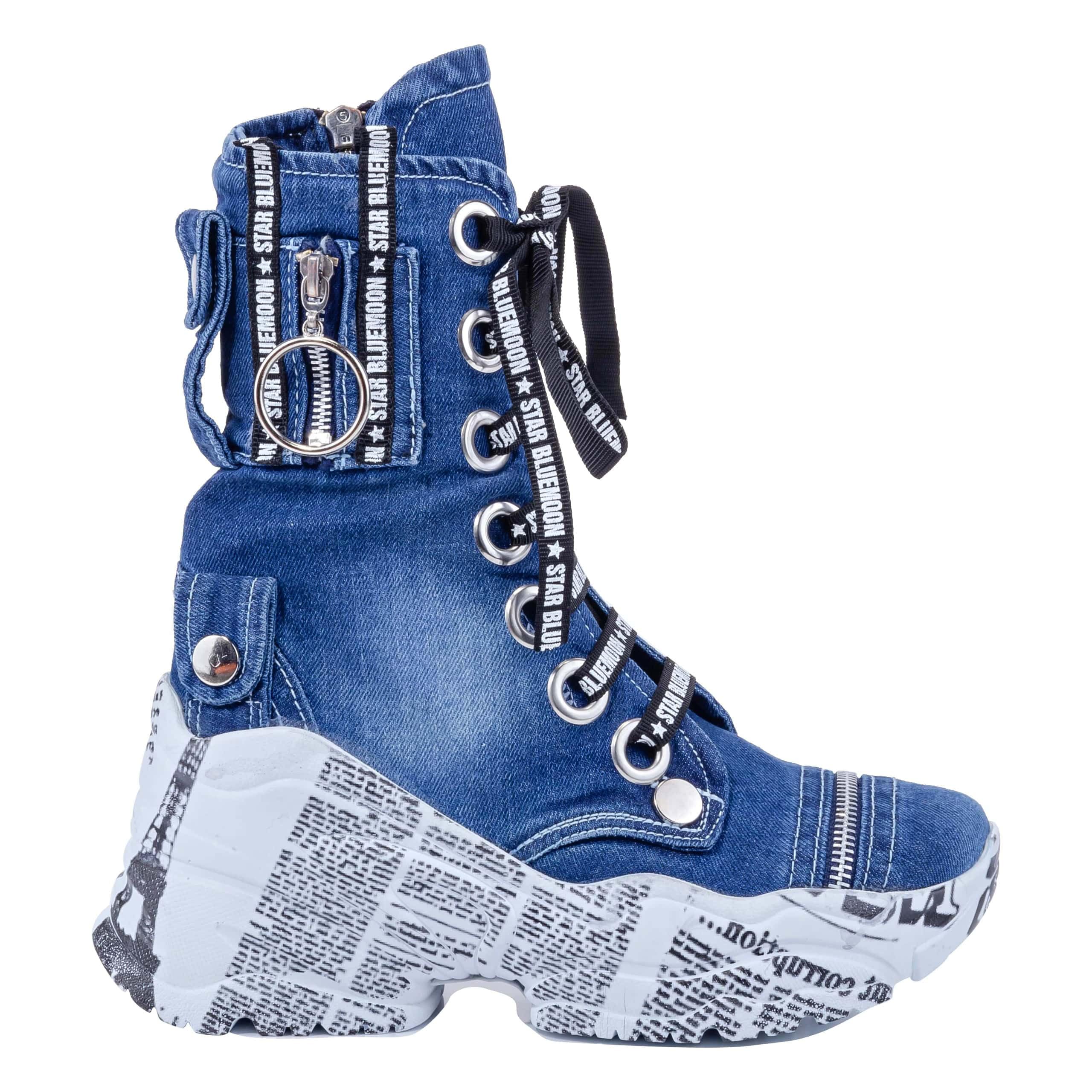 Handmade Women's Sports Boots - High Heel Sexy Boots for Women, Blue Jeans Boots, Fashionable Heeled Shoes, Perfect Birthday Gift for Her - Ideal for Casual Outings, Parties, and Everyday Wear (Size 8)